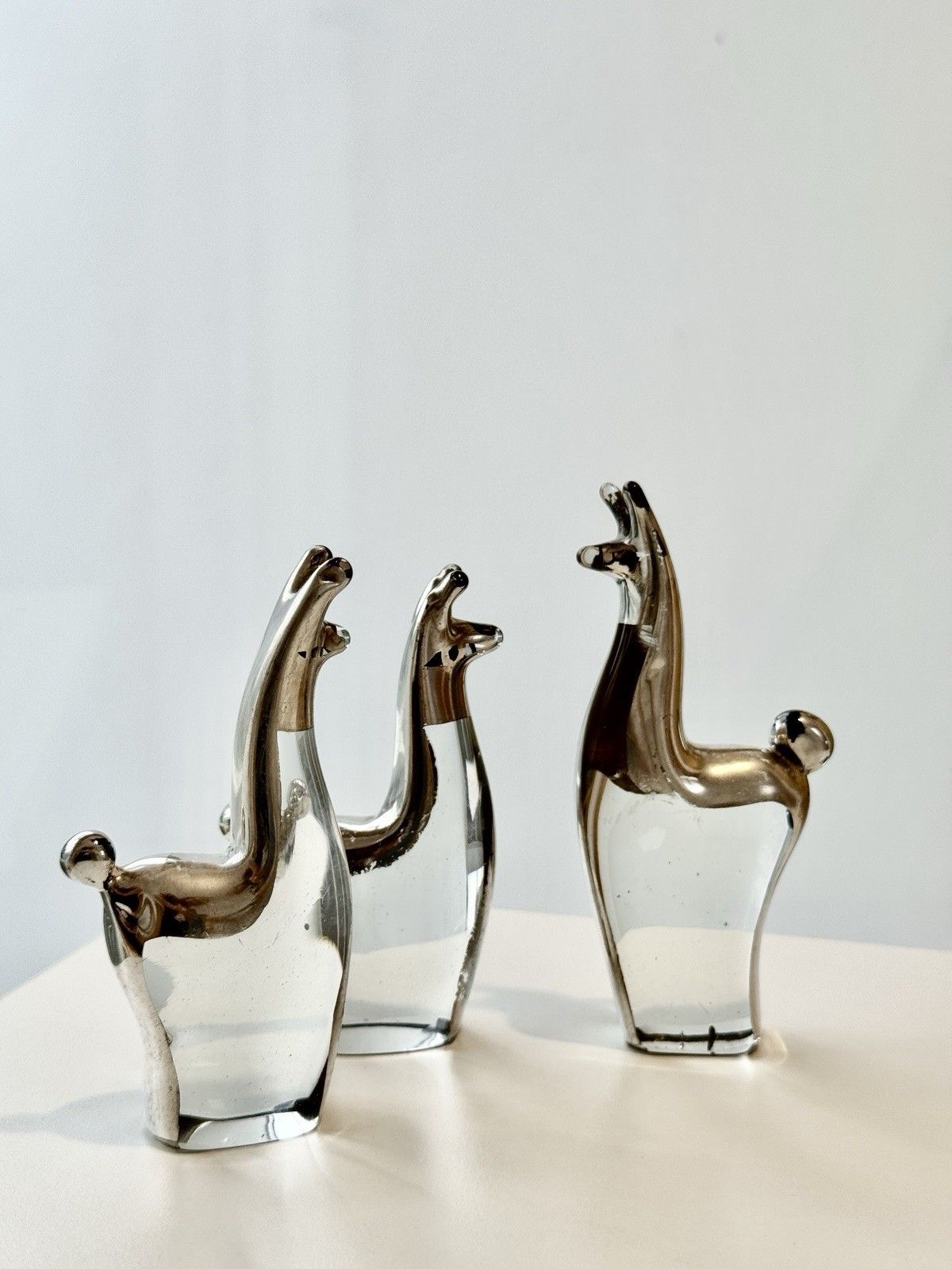 photo furniture Set Of 3 Seclen Artesanos Peru Art Blown Glass Llama Figurines W/ Silver Overlay