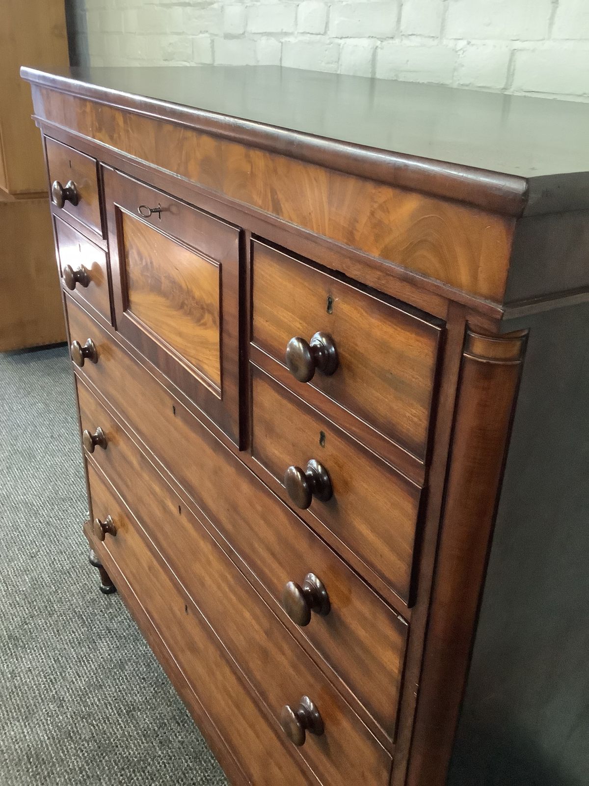 photo for sale Victorian Flamed Mahogany Scotch Chest Of Drawers.