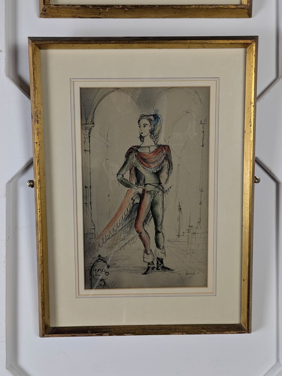 Set Of Four Pen And Watercolour Costume Sketches photo for sale
