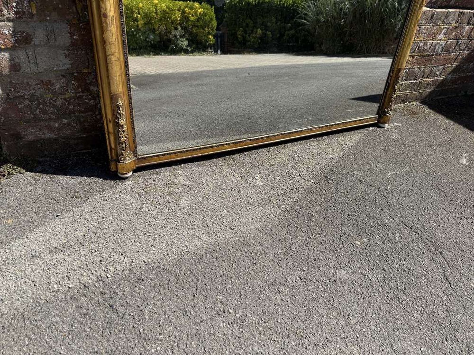 A Stunning Large Antique English 19th C Arched Top Etched Gilt Framed Overmantle Mirror. photo for sale