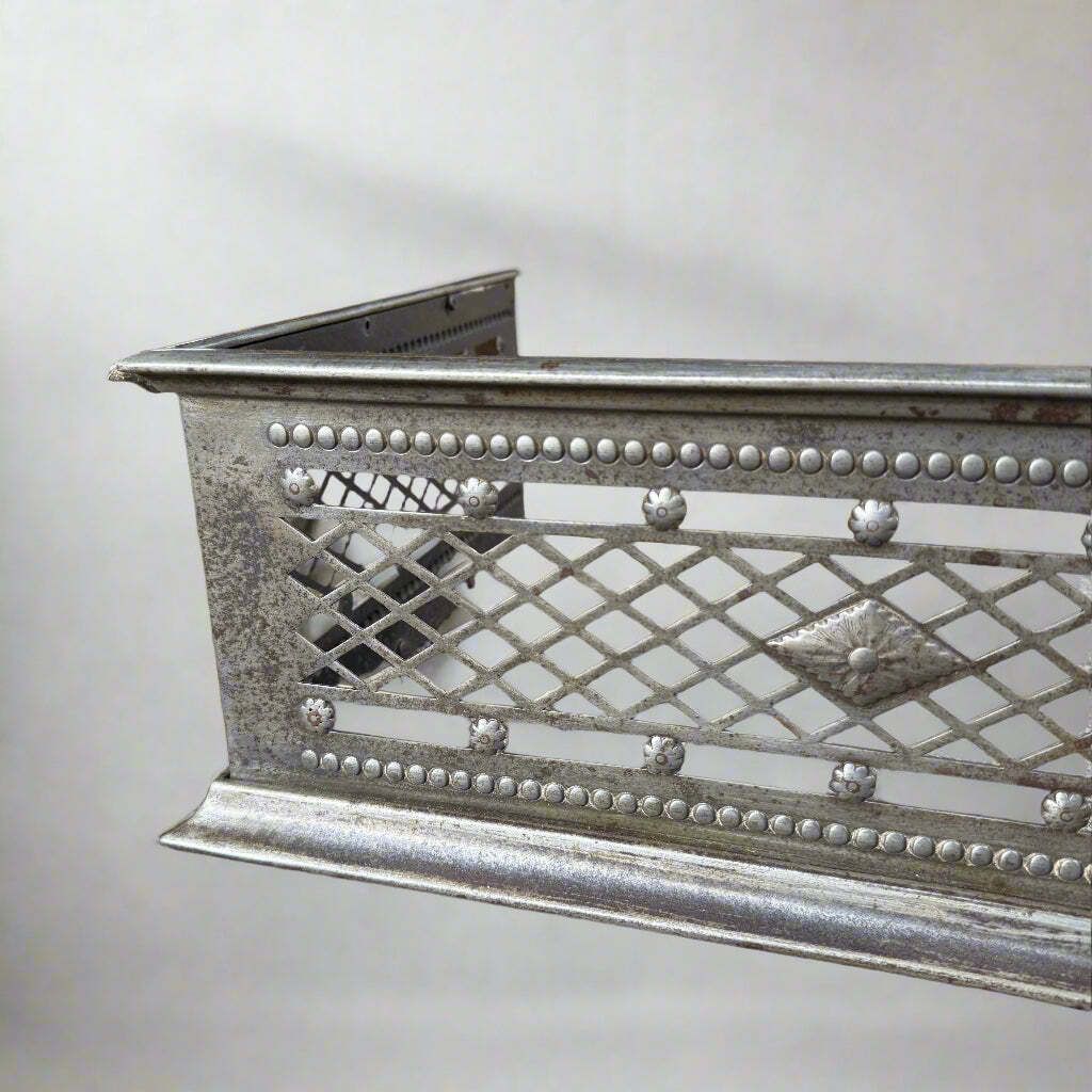 Antique Serpentine Shaped Latice Pierced Steel Fender photo for sale