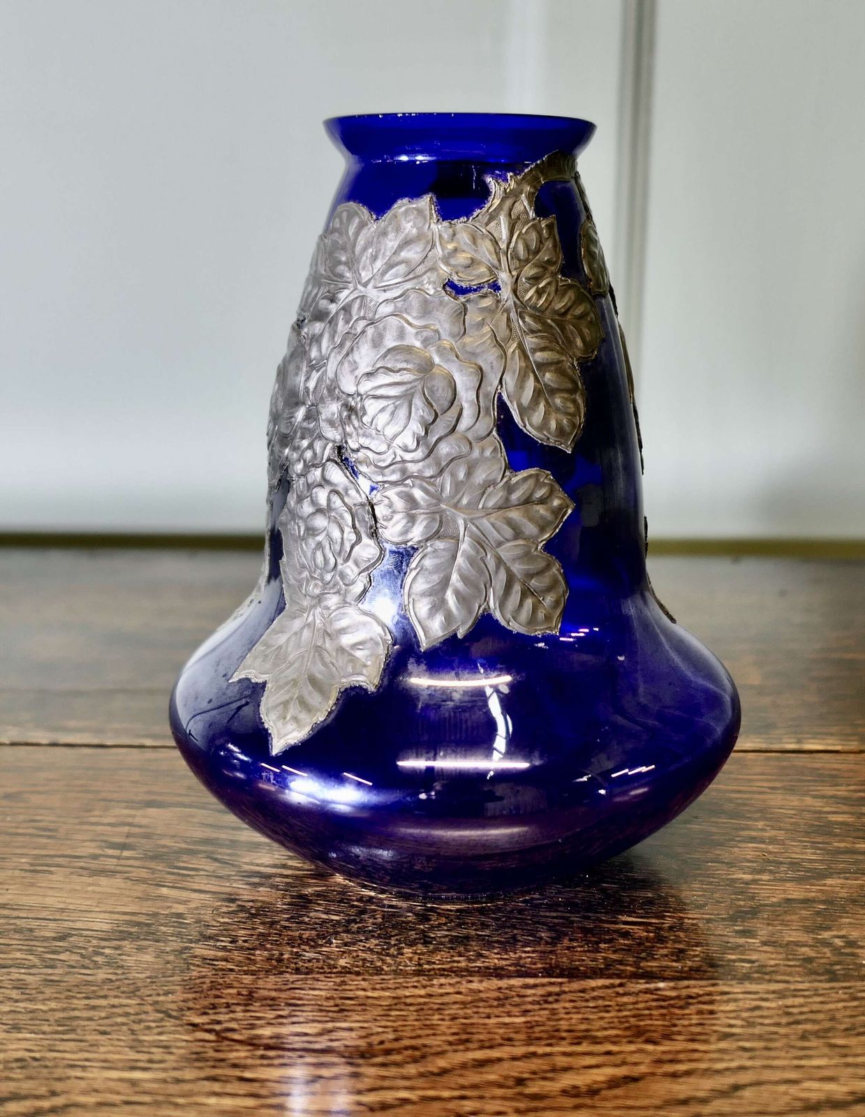 Art Nouveau Cobalt Blue Vase With Pewter Overlay photo furniture