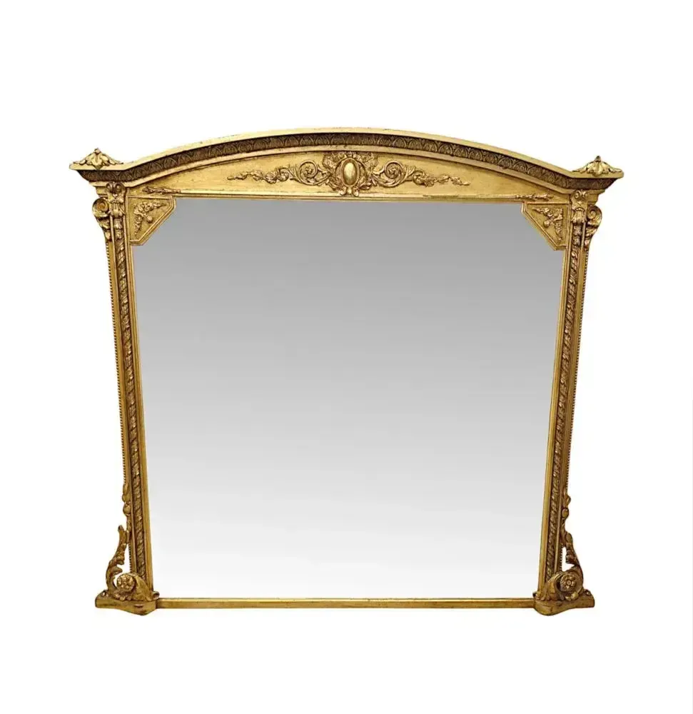 A Fabulous Large 19th Century Giltwood Overmantel Mirror With Original Back And Glass