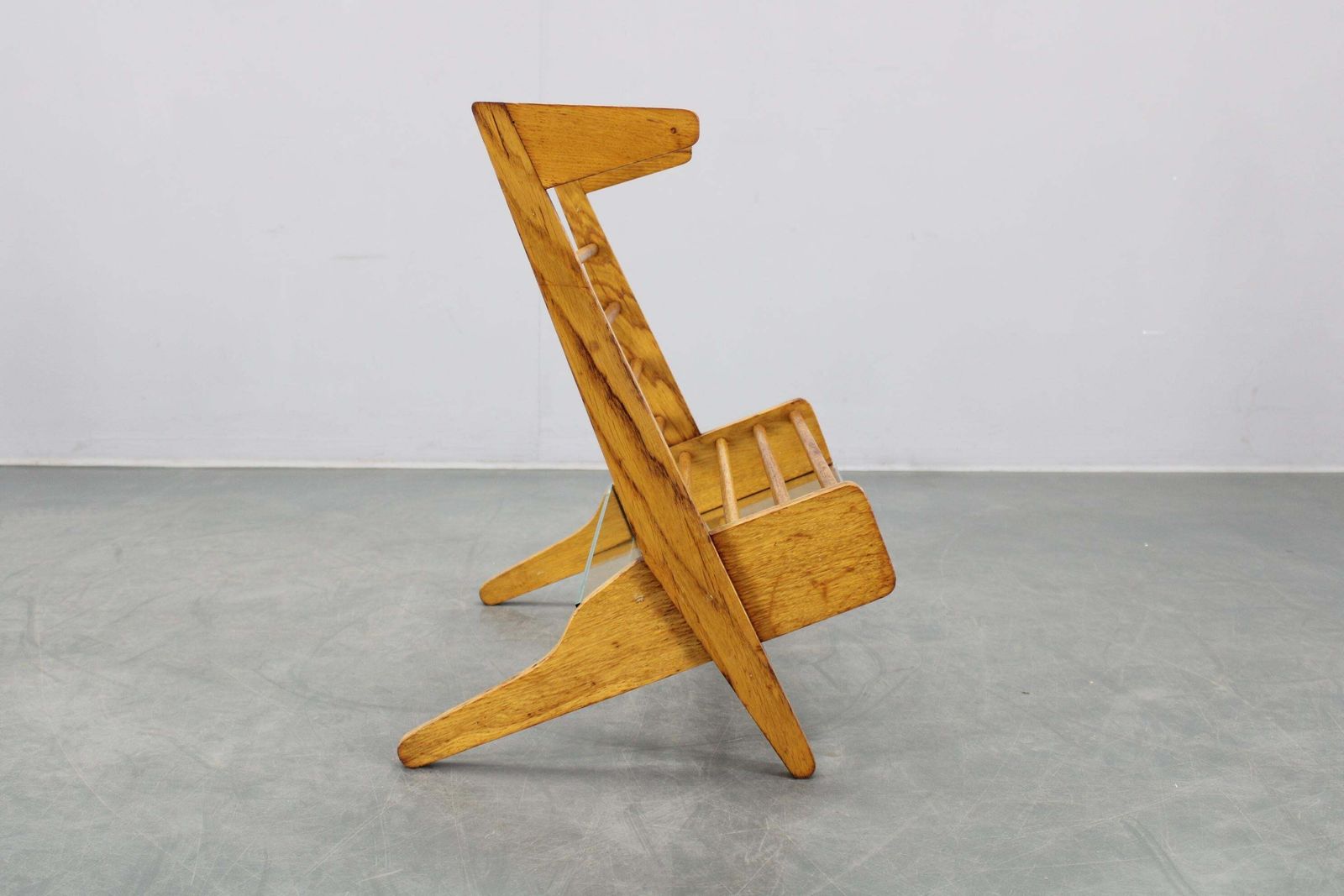 photo furniture 1960s Oak Book Stand Shelf / Rack By  Uluv, Czechoslovakia