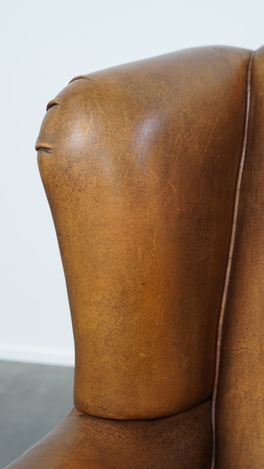 photo furniture Wonderful, Characterful Vintage Sheepskin Wing Chair With A Beautiful Patina
