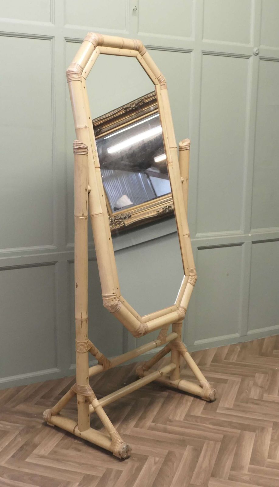Art Deco Giant Bamboo Cheval Mirror This Is A Very Attractive Piece, The Tall Mirror Is F photo furniture