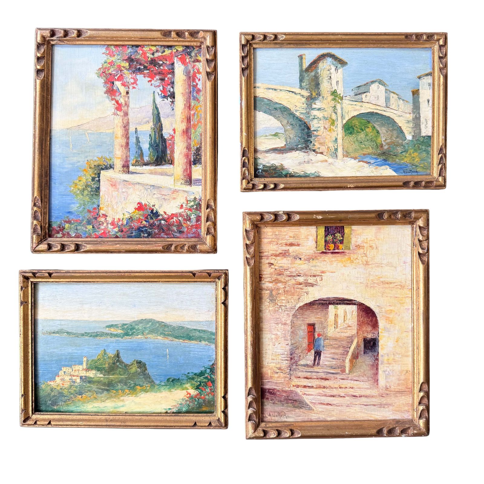 Astrid Walford Ca 1950s. Four Oil On Board Painting. French Riviera