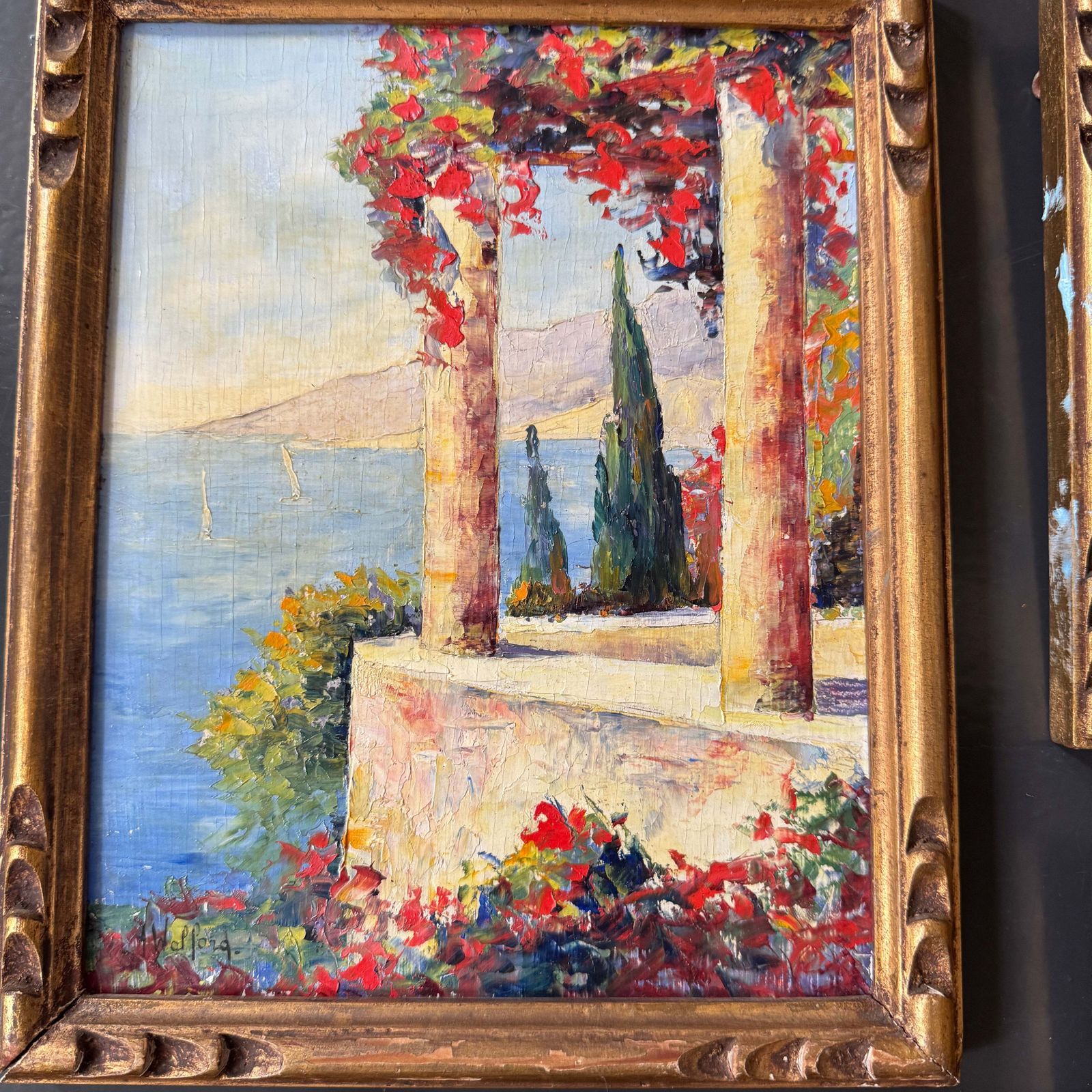 Astrid Walford Ca 1950s. Four Oil On Board Painting. French Riviera photo furniture