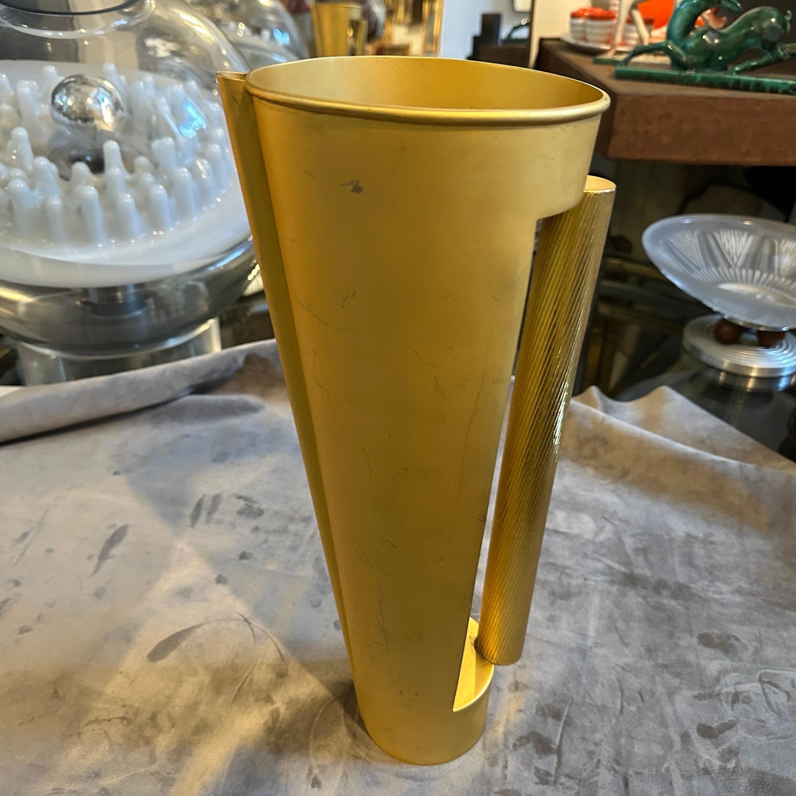 1970s Modern Gilted Metal Sculptural Italian Design Jug Vase photo vintage