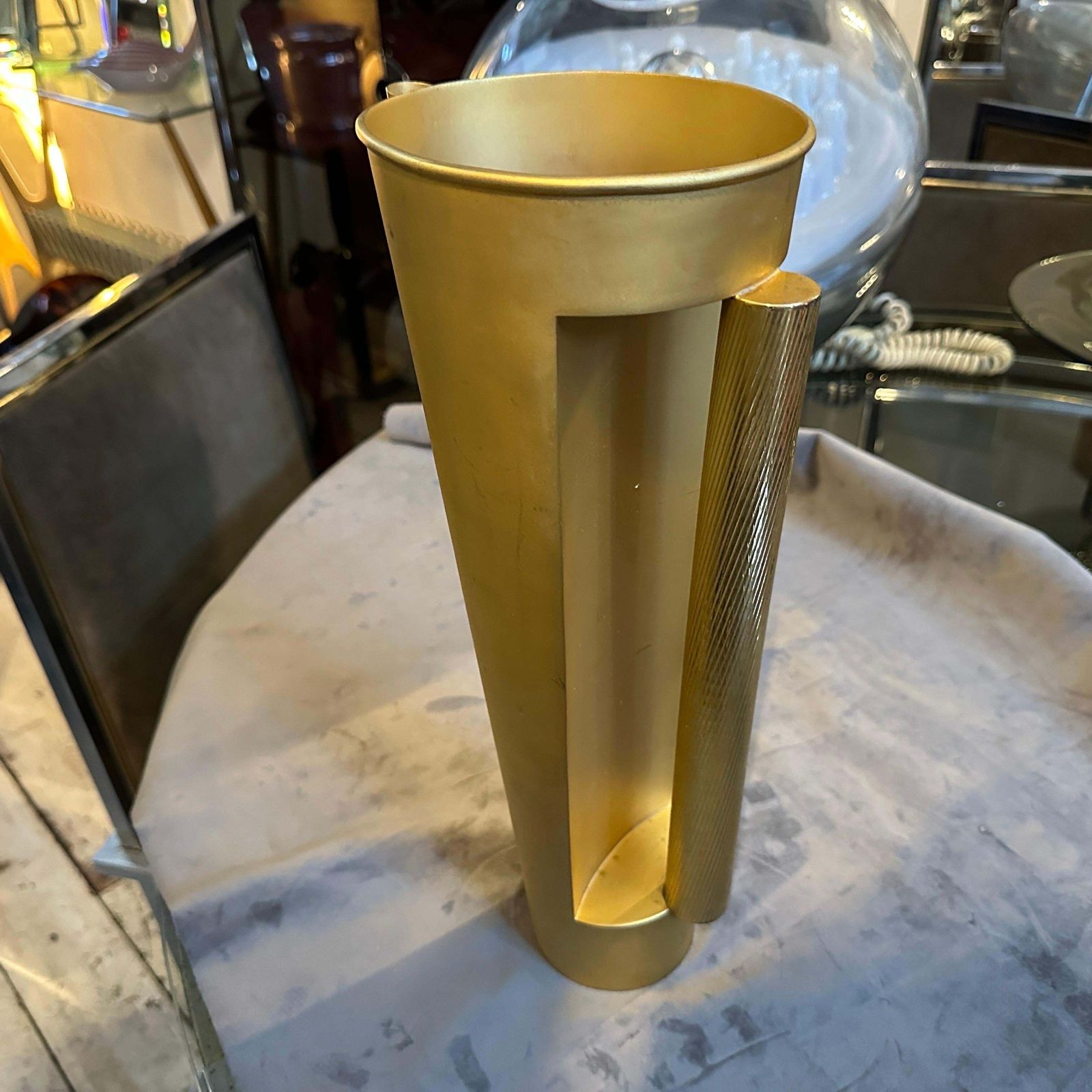 photo buy 1970s Modern Gilted Metal Sculptural Italian Design Jug Vase
