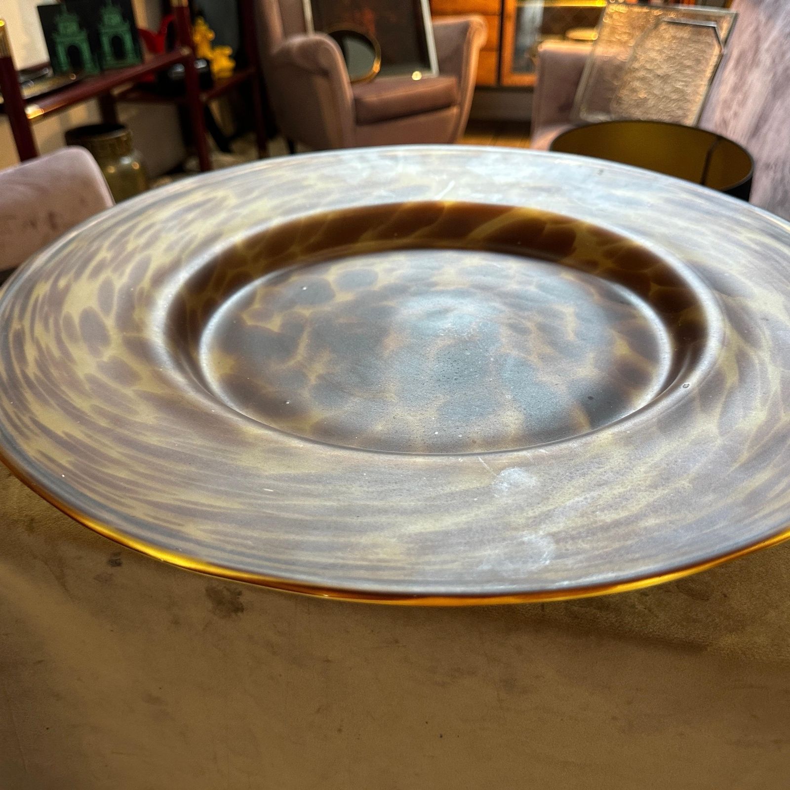 photo buy 1970s Modern Faux Tortoise Shell Glass Italian Round Centerpiece