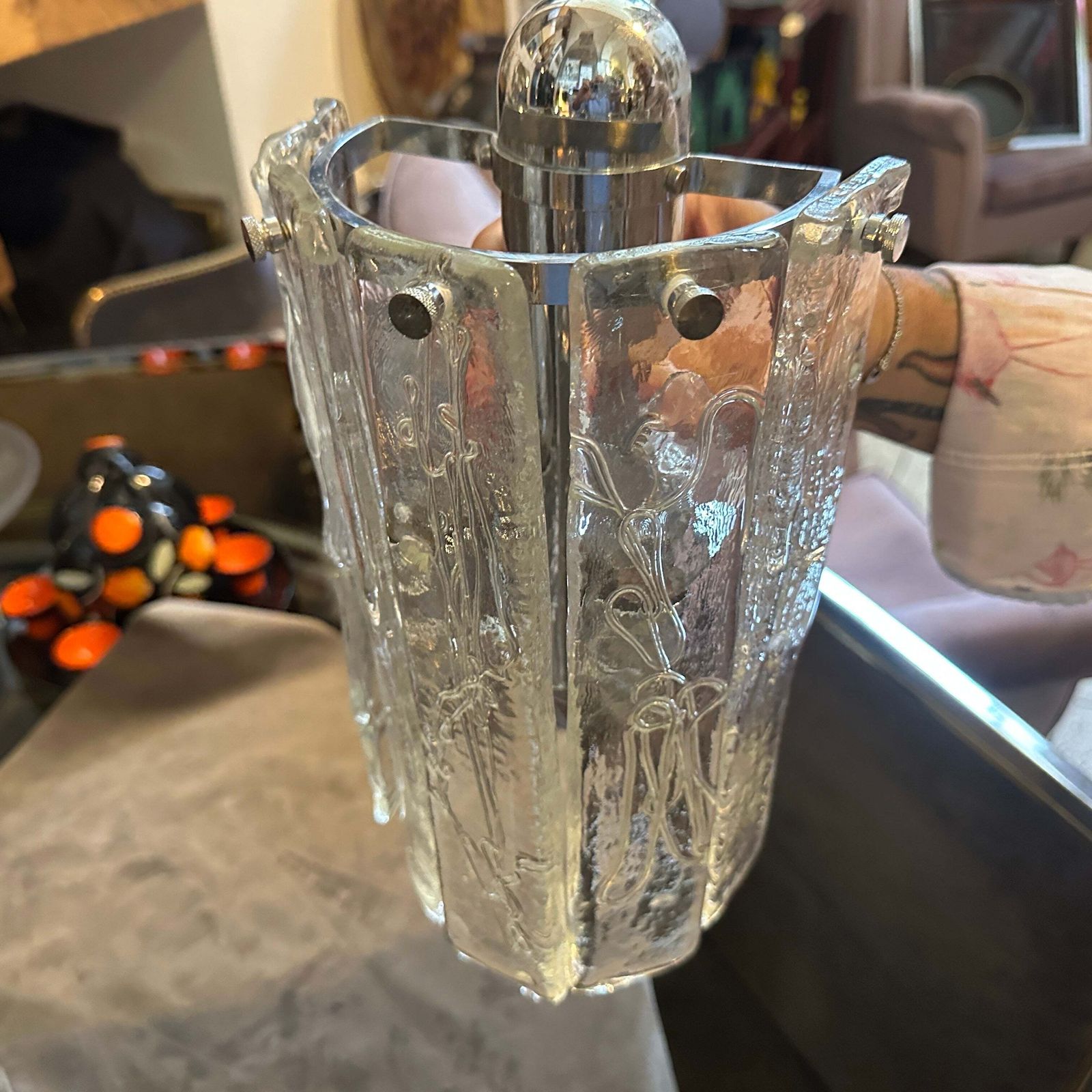 Two 1970s Space Age Murano Glass And Steel Wall Sconces By La Murrina photo furniture