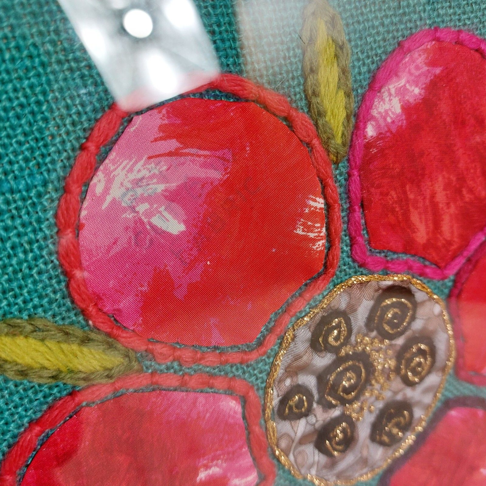 Fab Vintage Retro 60s 70s Embroidery Stitch Sewn Red Flower Wall Art Picture photo for sale