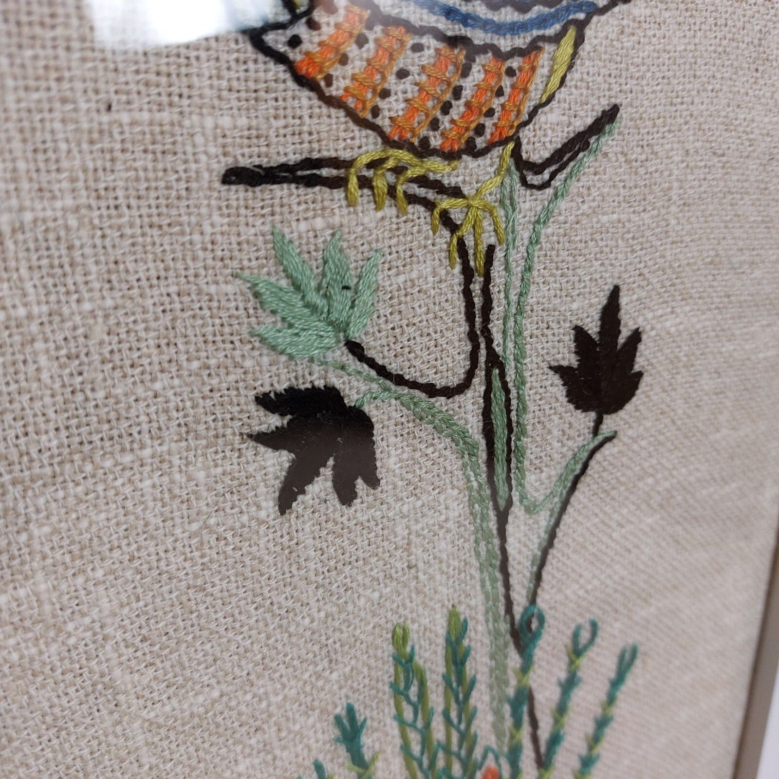 Fab Vintage Retro 60s 70s Embroidery Stitch Sewn Birds In Tree Wall Art Picture photo vinterior