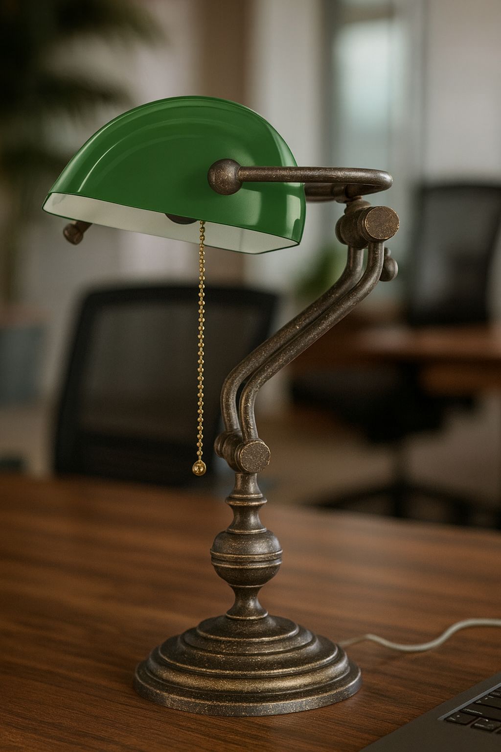 Vintage Brass Banker’s Lamp With Green Glass Shade – 45 Cm, 3.8 Kg