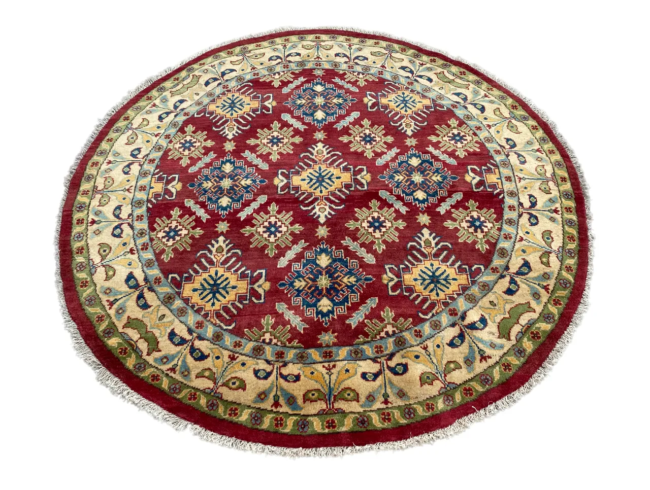 6x6 Red Geometric Kazak Caucasian Circle Round Rug