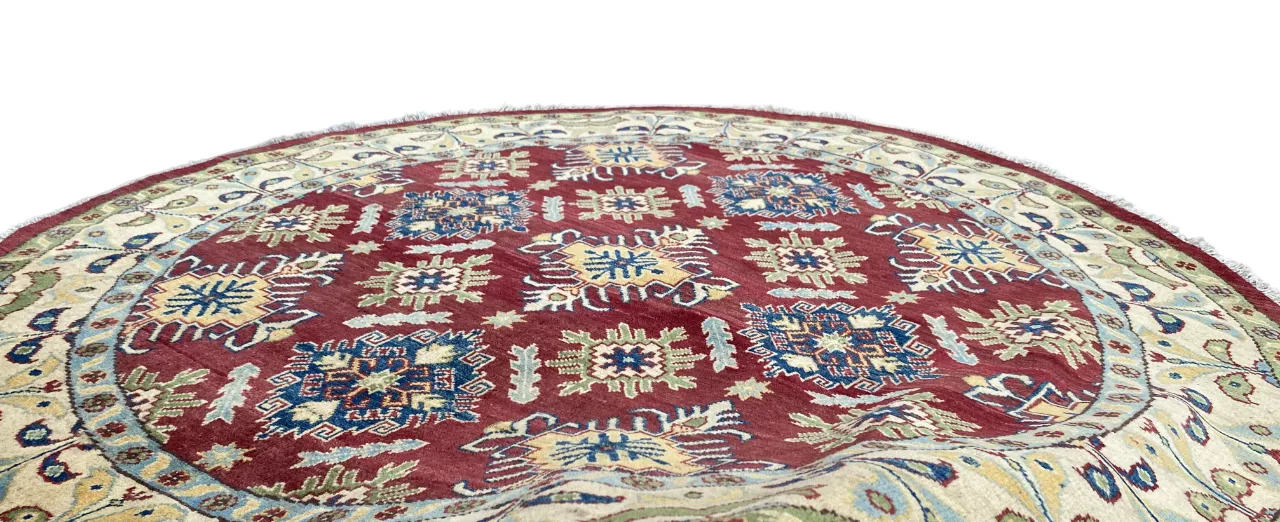 6x6 Red Geometric Kazak Caucasian Circle Round Rug photo buy
