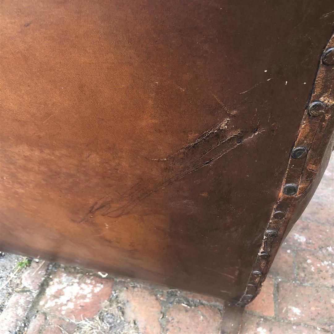 photo furniture Vintage French Leather Club Armchair Some Damage 1930s