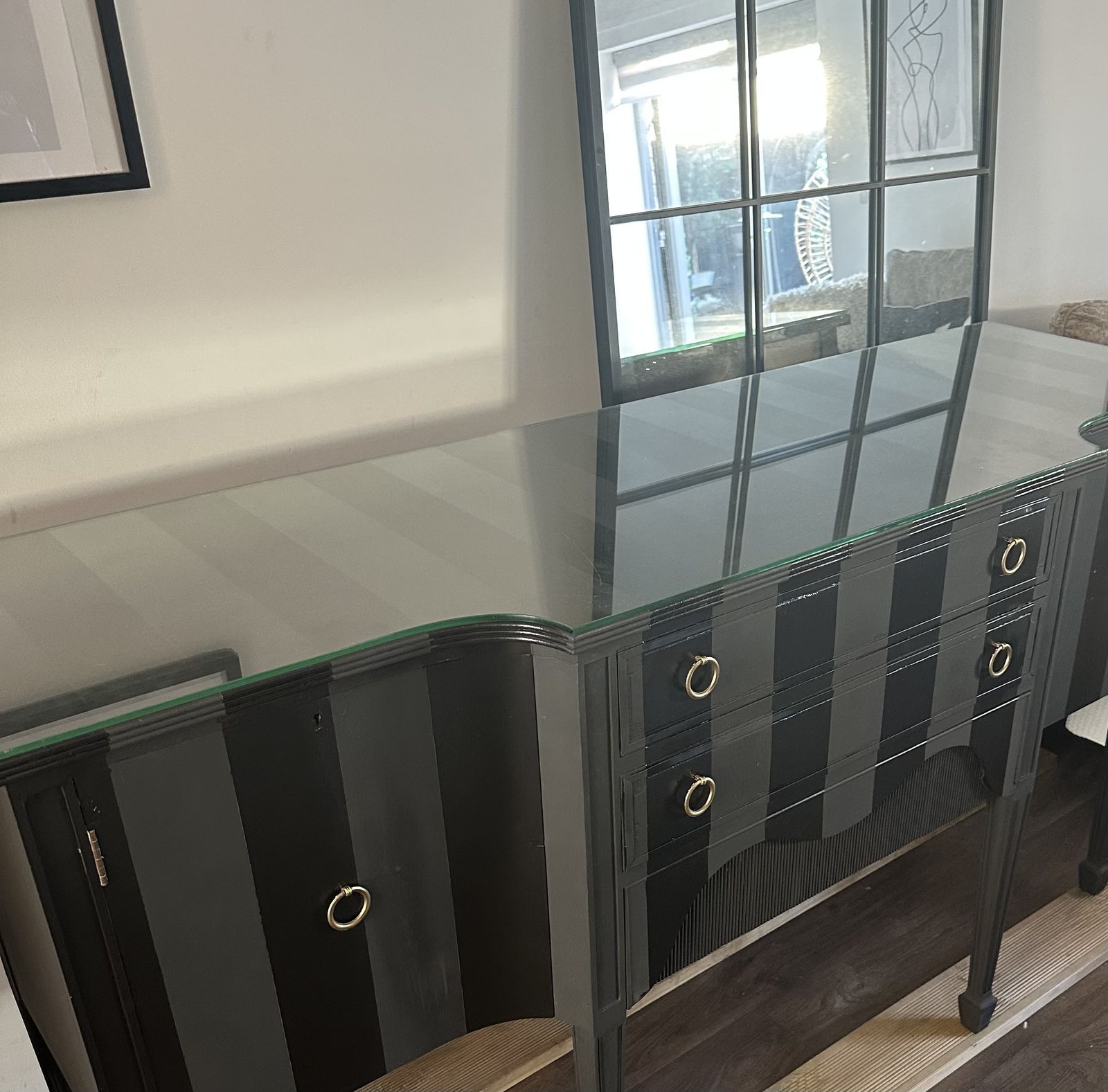 Vintage 1980’s Regency Elegant Sideboard Up Cycled In Gloss & Matt Black Stripes photo furniture