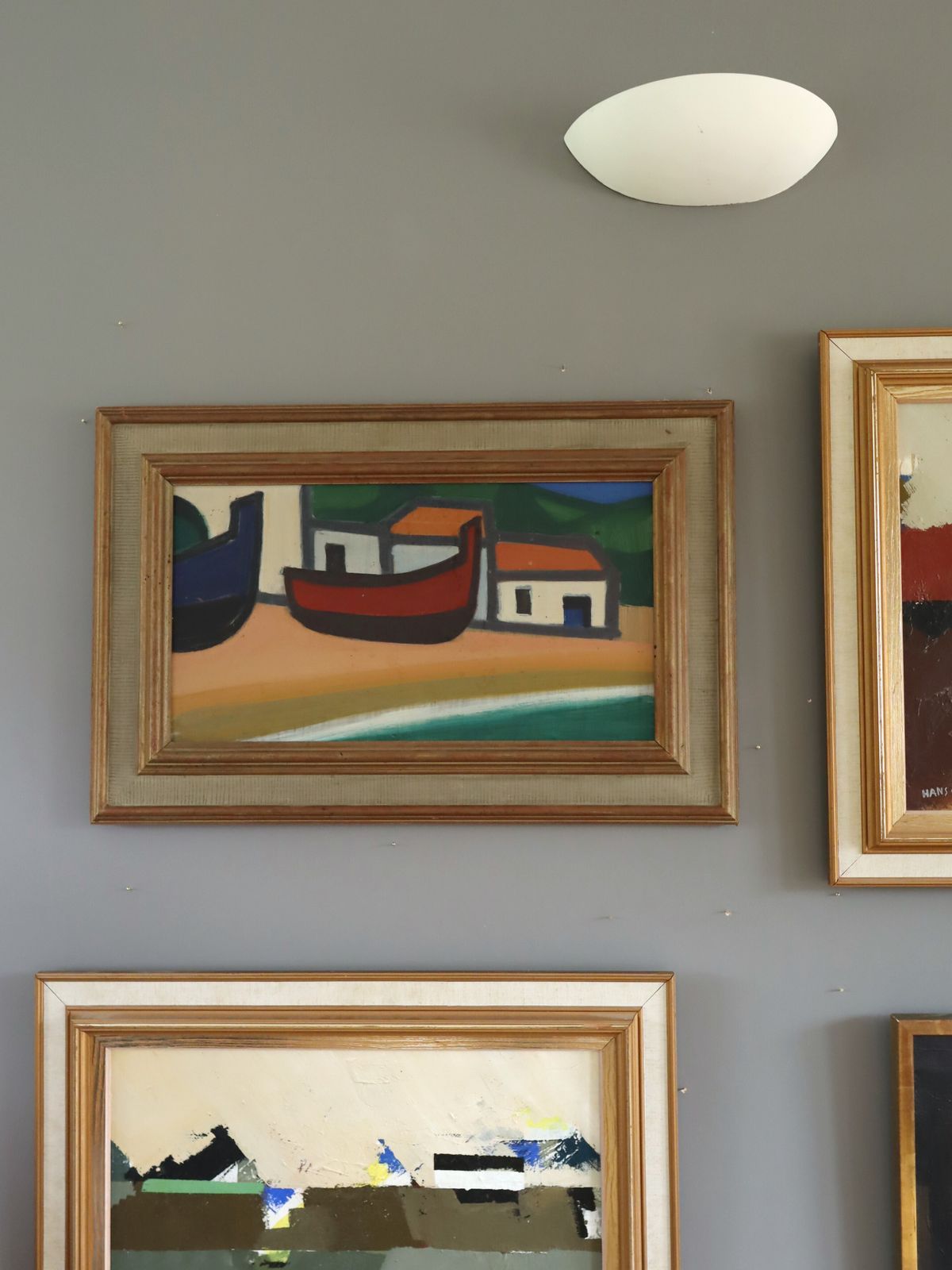 Boats At Rest Oil Painting, Mid 20th Century photo furniture