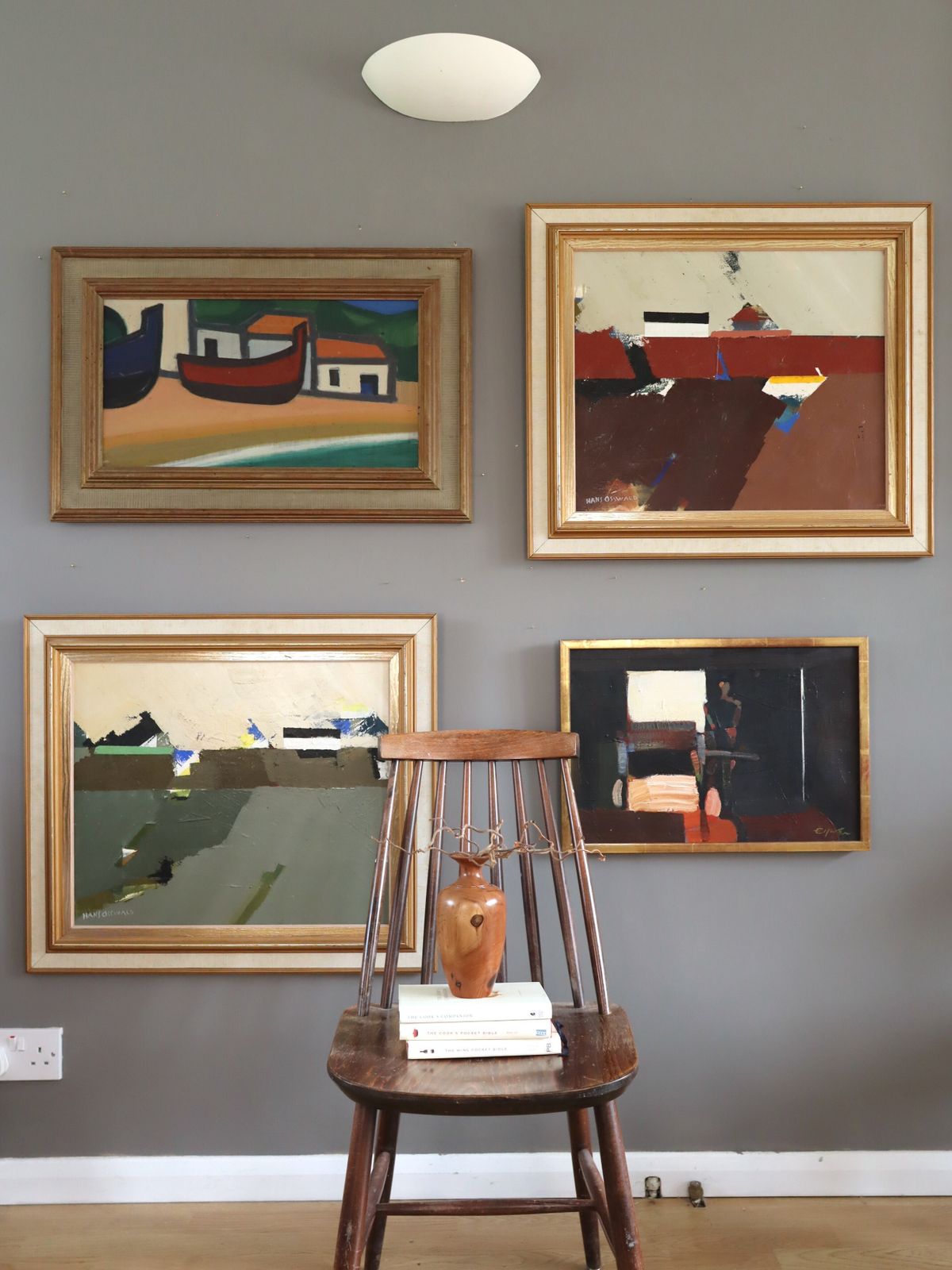 Boats At Rest Oil Painting, Mid 20th Century photo for sale