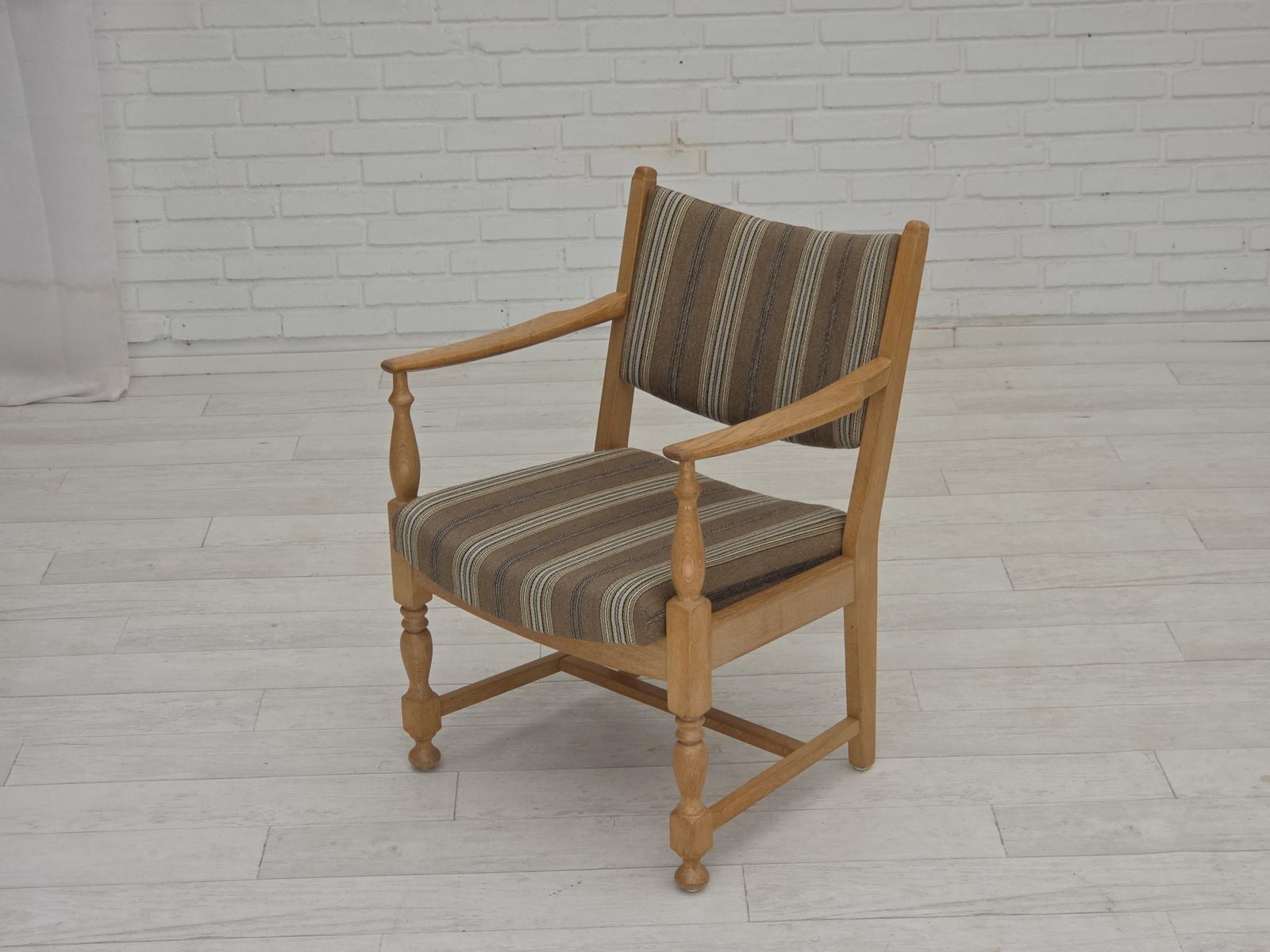 1970s, Pair Of Scandinavian Armchairs, Furniture Wool, Solid Oak Wood. photo vinterior