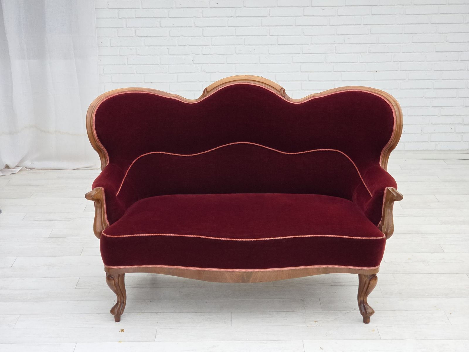 1920 30s, Danish 2 Seater Sofa, Furniture Velour, Ash Wood, Reupholstered. photo 1790.0