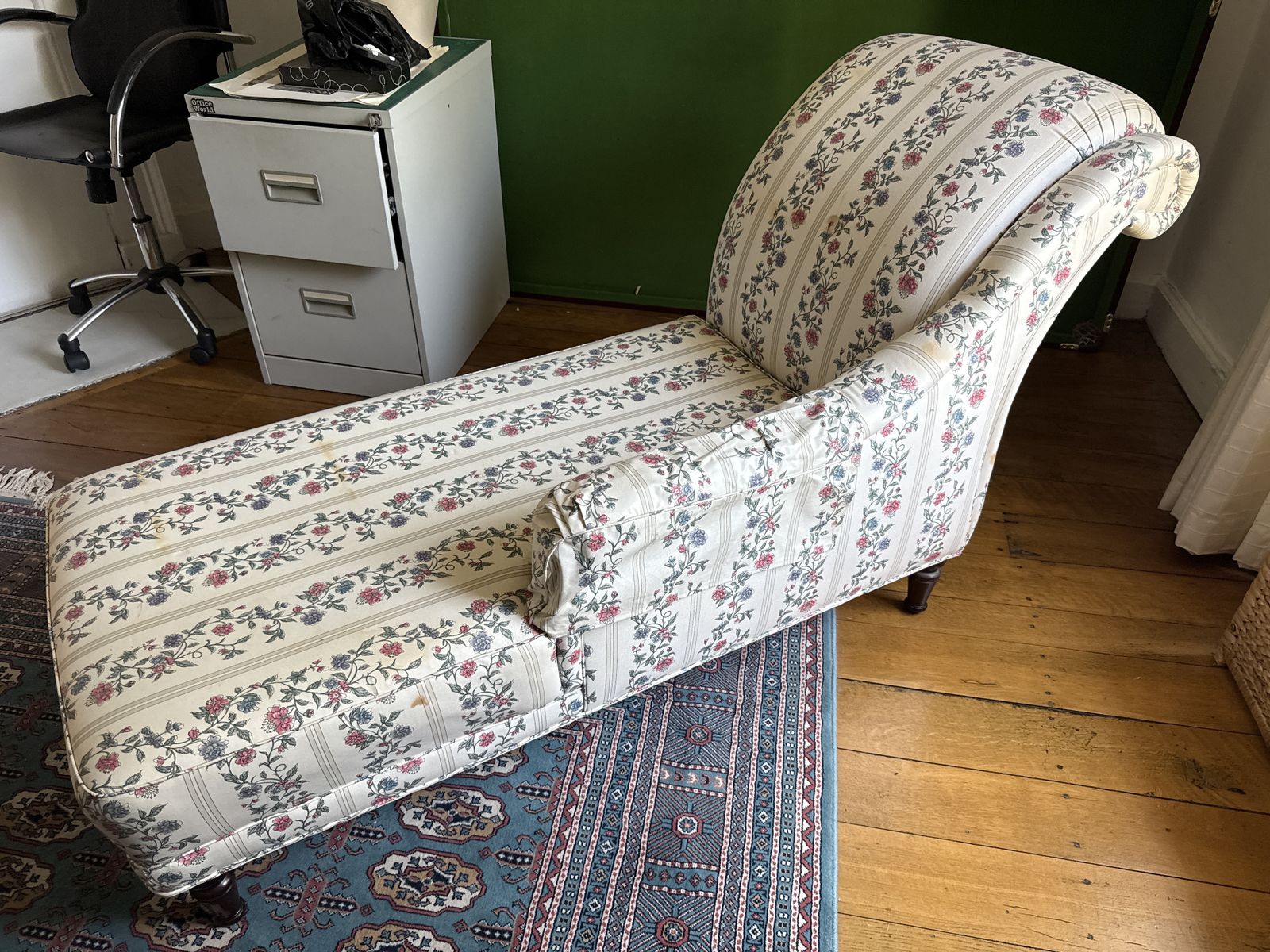 Laura Ashley Chaise Longues With Chinoiserie Stripe Upholstery photo for sale