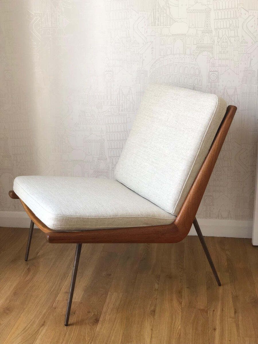1950s Mid Century Fd134 Danish Teak & Brass Boomerang Chair By France & Søn Designed By Peter Hvidt & Orla Mølgaard Nielsen photo for sale