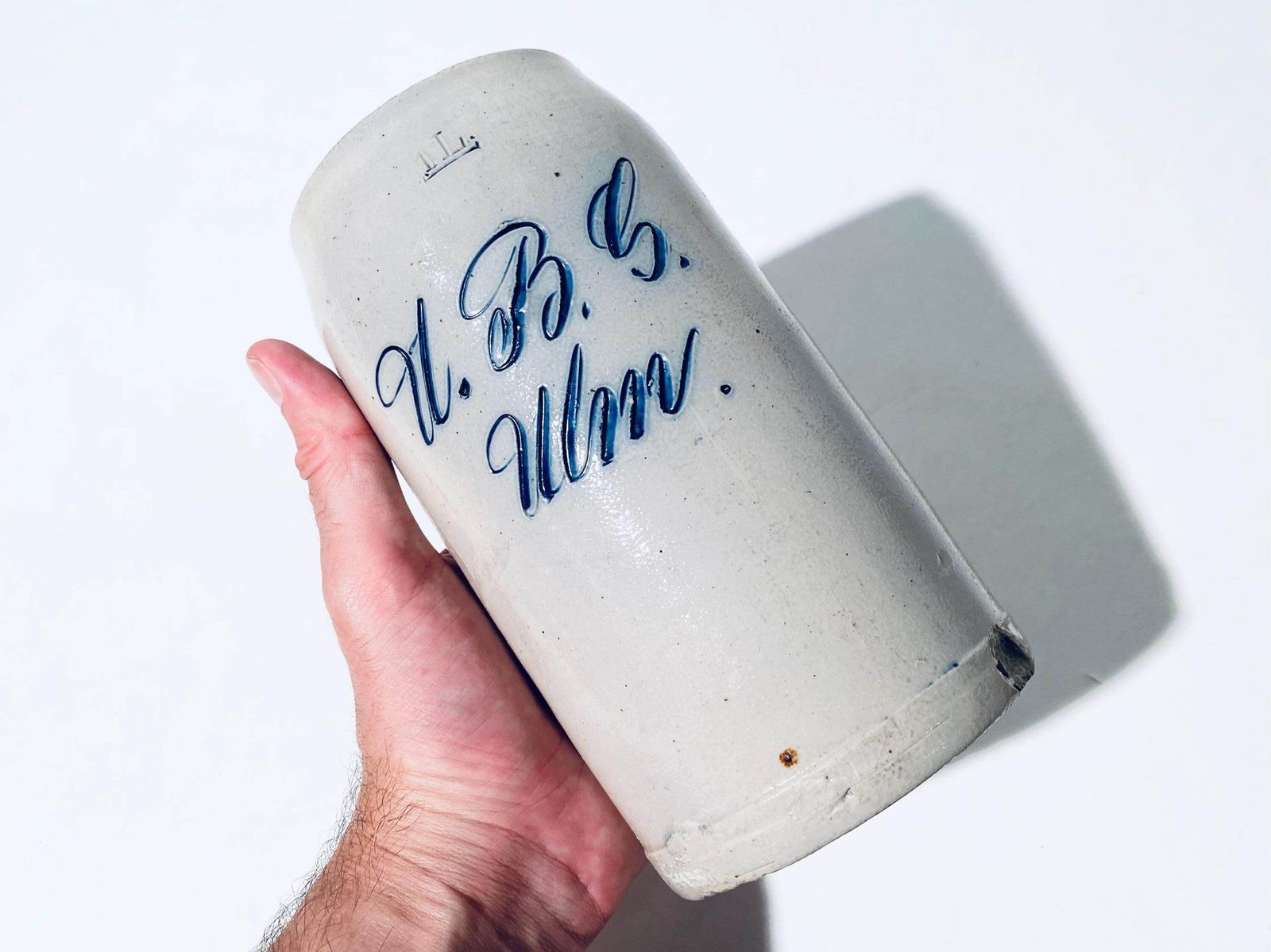 Antique German Ceramic Beer Mug U.B.G. Ulm Bavaria / Traditional 1800s Brewery Stein photo for sale