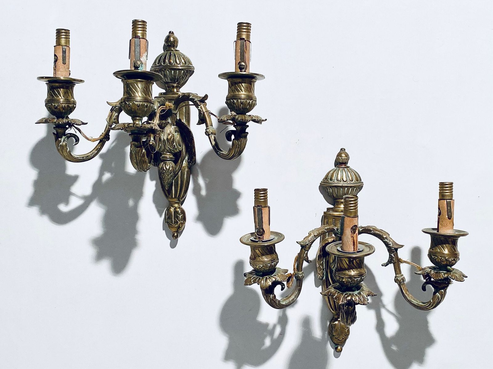 Two Antique Elegant French Bronze Wall Lamps / Opulent Louis XVI Castle Wall Decor 1920s