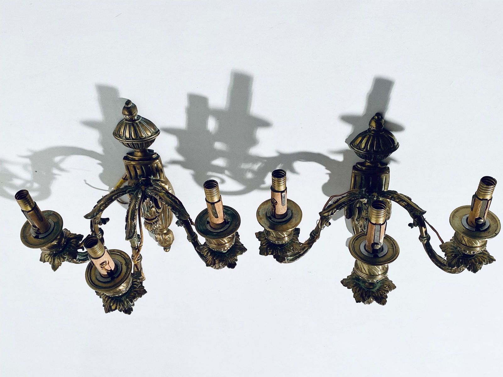 Two Antique Elegant French Bronze Wall Lamps / Opulent Louis XVI Castle Wall Decor 1920s photo 374.0