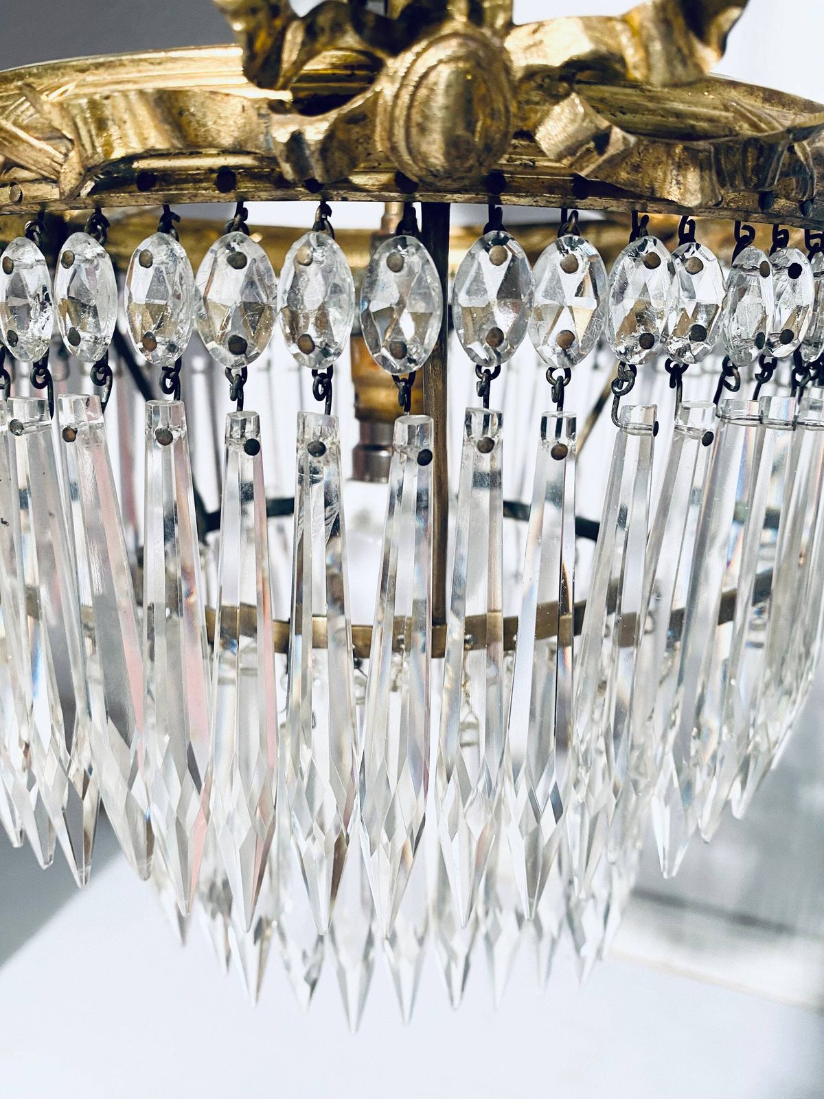 Crystal Chandelier Ceiling Basket Lamp Glass / France Vintage Decor 1920s photo buy