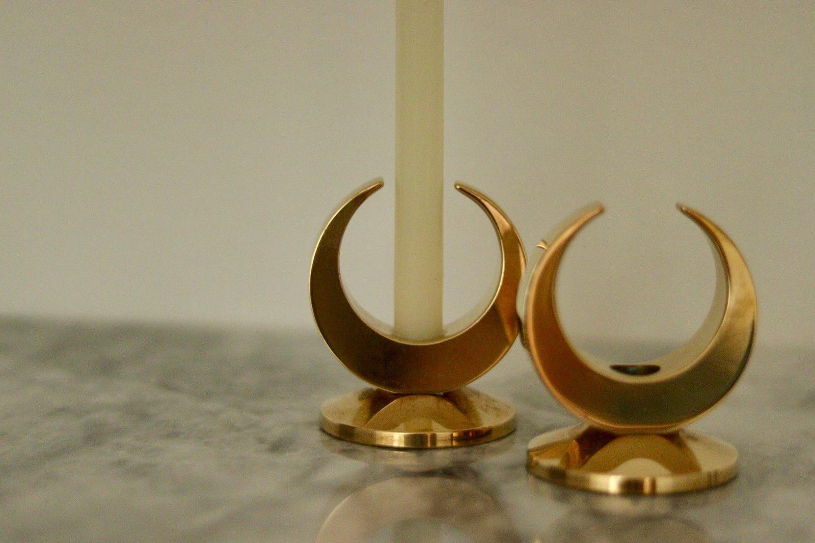 Pair Of Mid Century Swedish Brass Candle Holders By Arthur Pe Kolbäck photo for sale