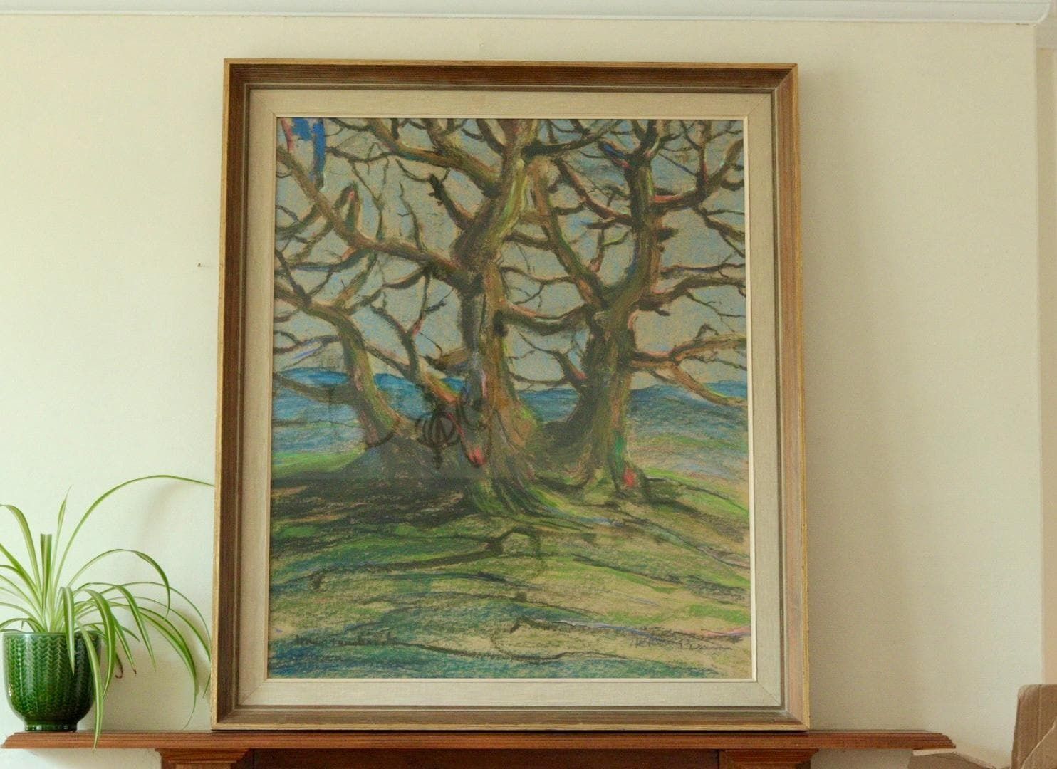 Original Mid Century Mixed Media On Pasted Paper – “Alte Baum” – Hans Tombrock – Vintage & Framed Glazed, 89 X 76.5 Cm (35 X 30.1 In) photo furniture