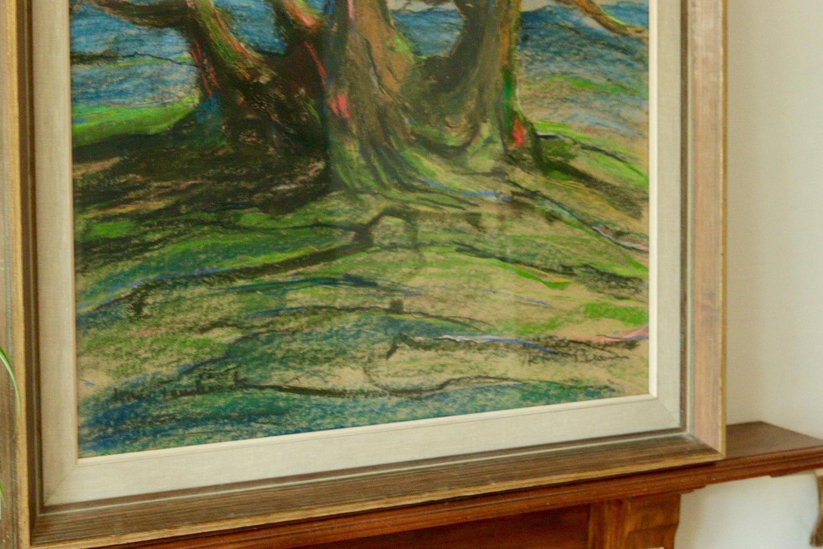 Original Mid Century Mixed Media On Pasted Paper – “Alte Baum” – Hans Tombrock – Vintage & Framed Glazed, 89 X 76.5 Cm (35 X 30.1 In) photo vintage