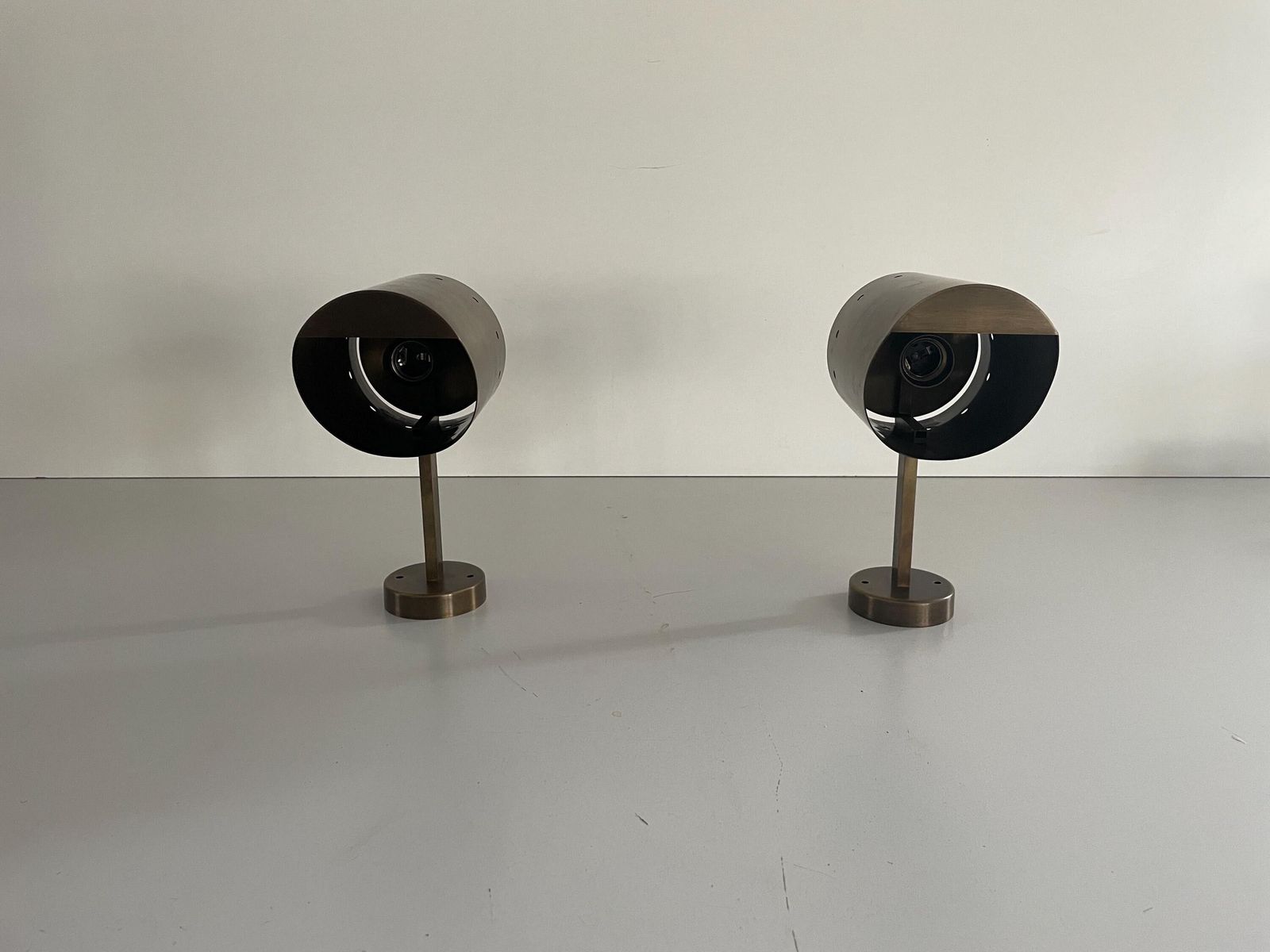 Mid Century Cylindrical Brass Pair Of Sconces With Antique Finish, 1950s, Italy photo buy