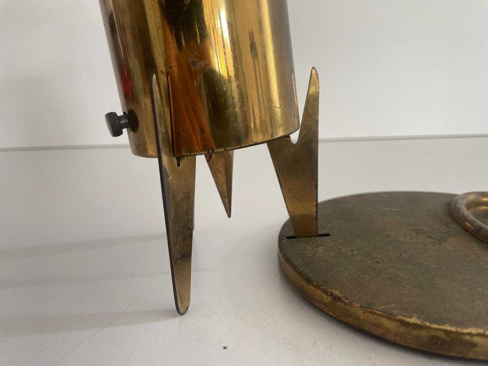 Mid Century Rare Brass Italian Rocket Design Luxury Cigarette Dispenser With Ashtray By Brevettato, 1960s, Italy photo vintage
