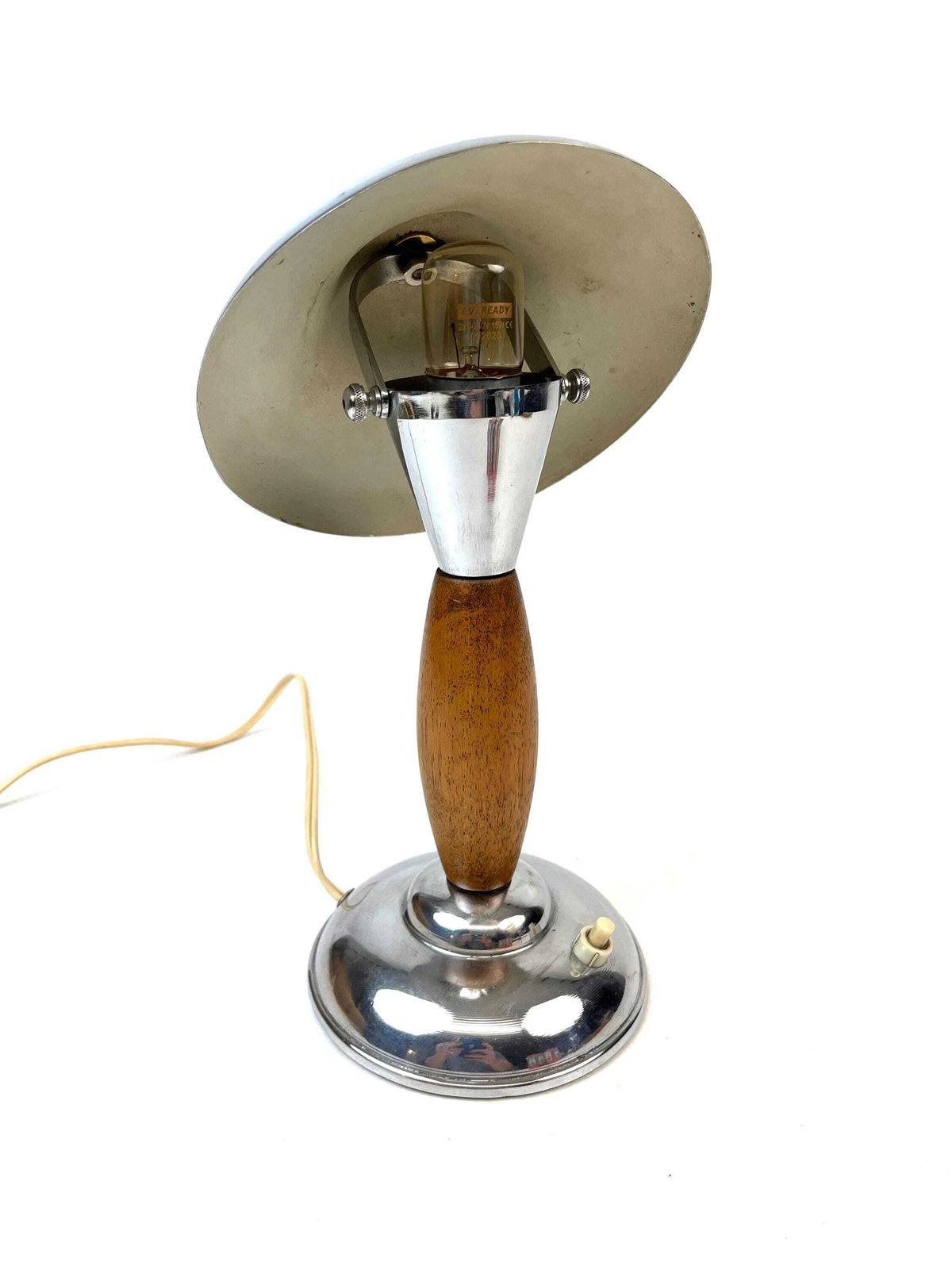 Rare Bauhaus Art Deco Chrome Wood Mushroom Desk Lamp 1930 photo Lighting