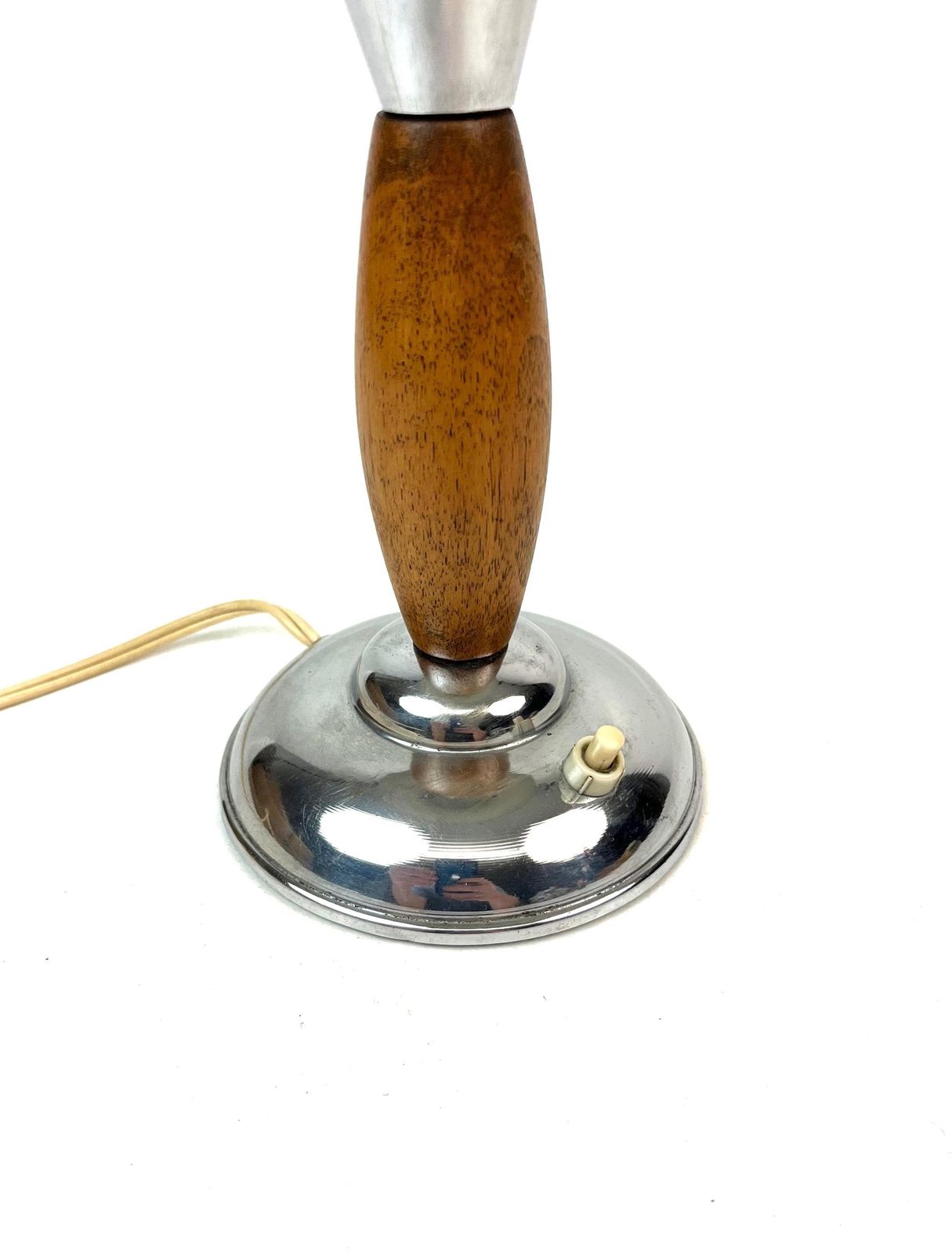 Rare Bauhaus Art Deco Chrome Wood Mushroom Desk Lamp 1930 photo vintage