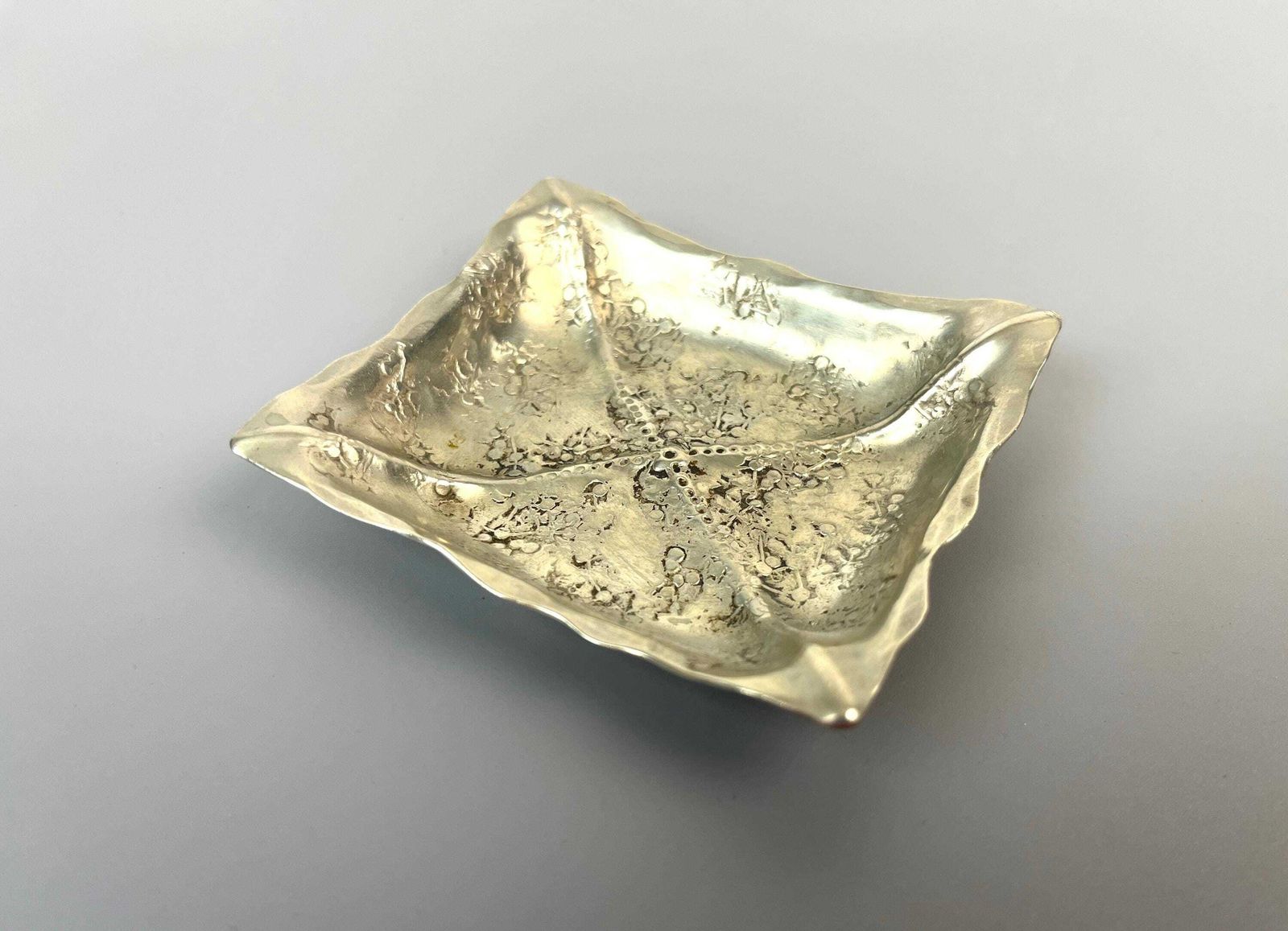 Rare Mid Century Brutalist Silver Plate Jewelry Ring Trinket Bowl Signed By Artist photo 225.0