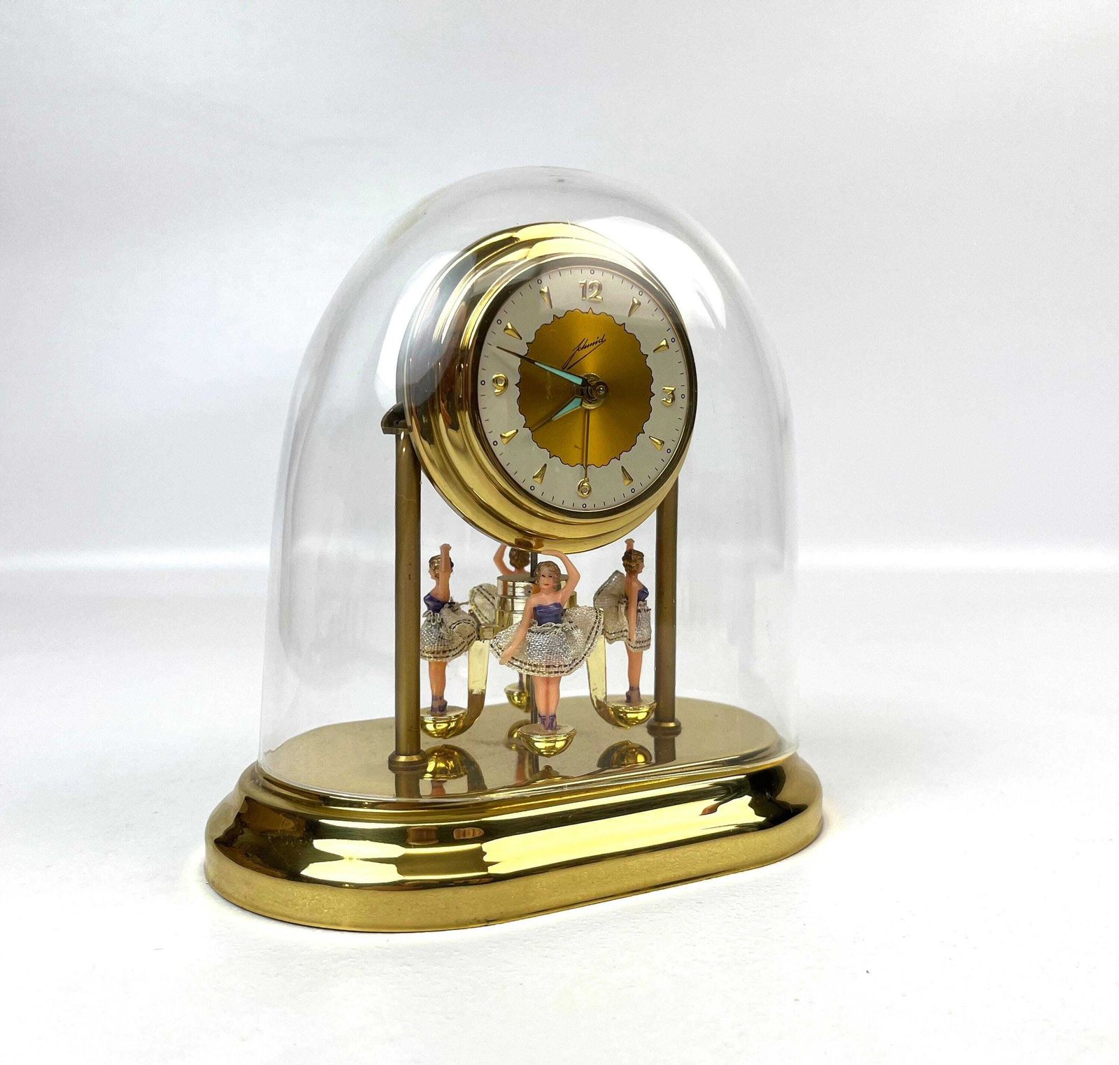 Rare Mid Century Ballerina Pendulum Wind Up Desk Clock By Schmid Nos In Box photo vinterior