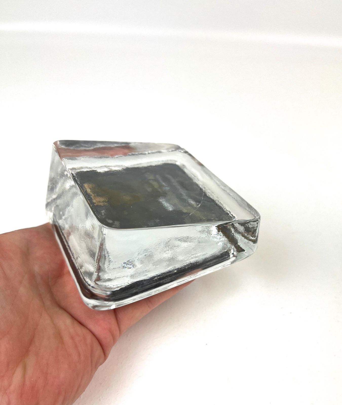 Rare Mid Century Ice Glass Block Working Calculator By Mbo Minimalist Office Decoration Paperweight photo vintage