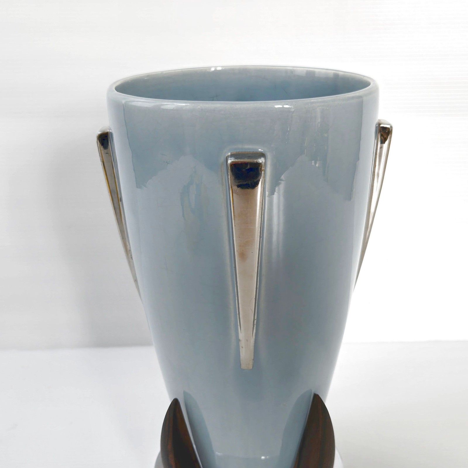 photo furniture Vintage Scandinavian 1920 Ceramic Rosewood Chrome Art Deco Vase 20s Retro