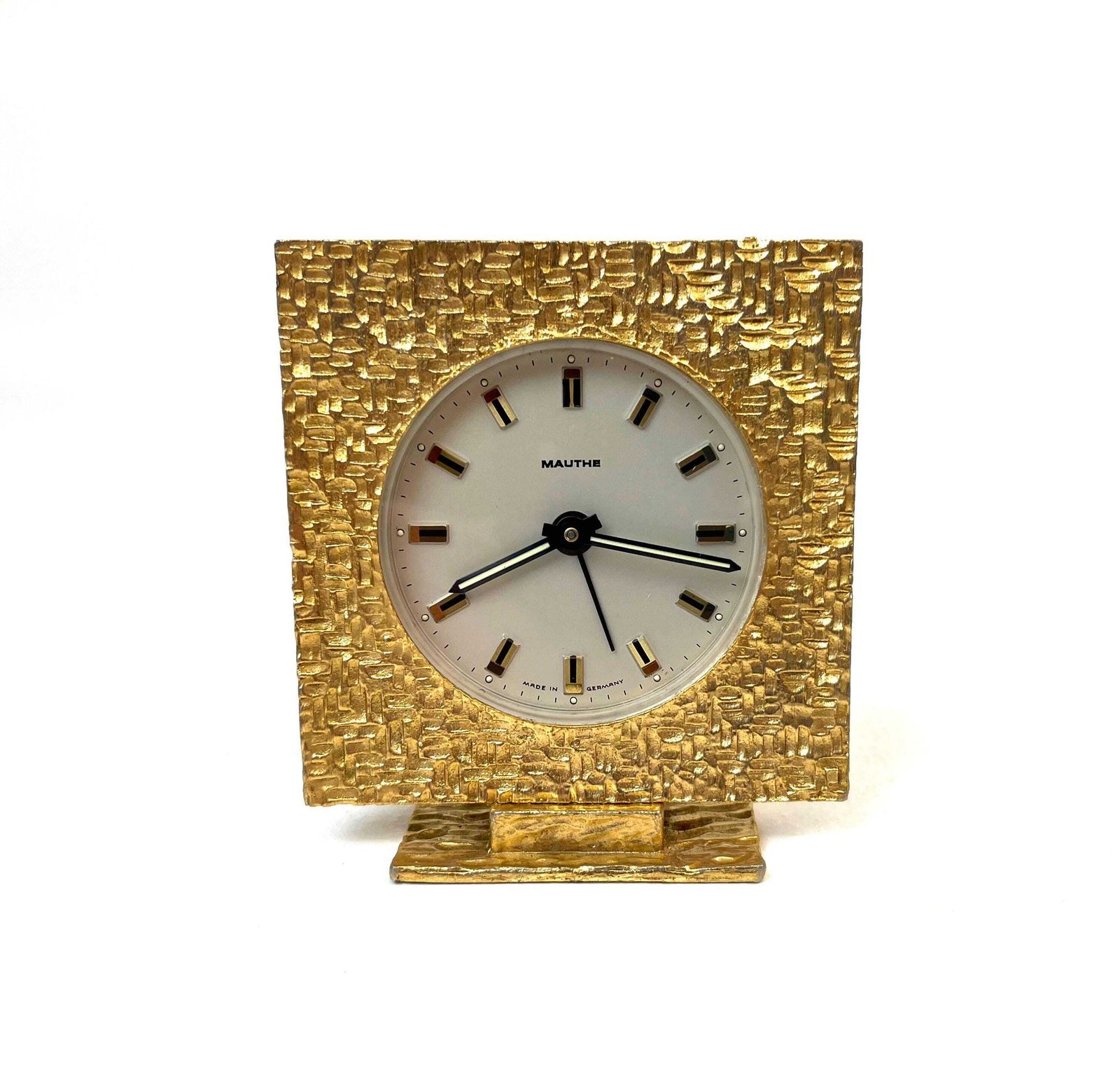 Stunning Mid Century Golden Sculptural Metal Brutalist Alarm Desk Clock By Mauthe photo 200.0
