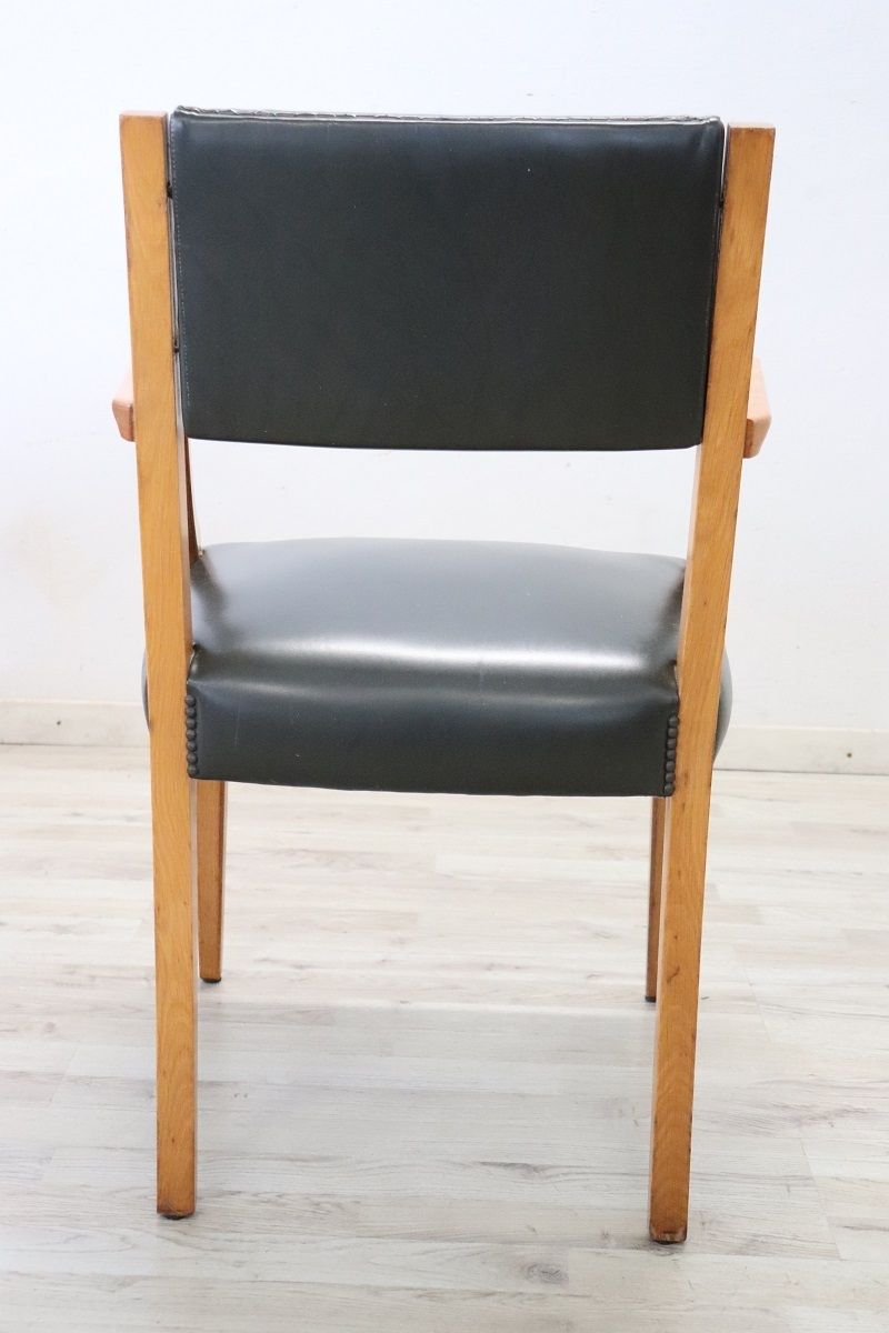 Desk Armchair In Oak And Faux Leather photo for sale