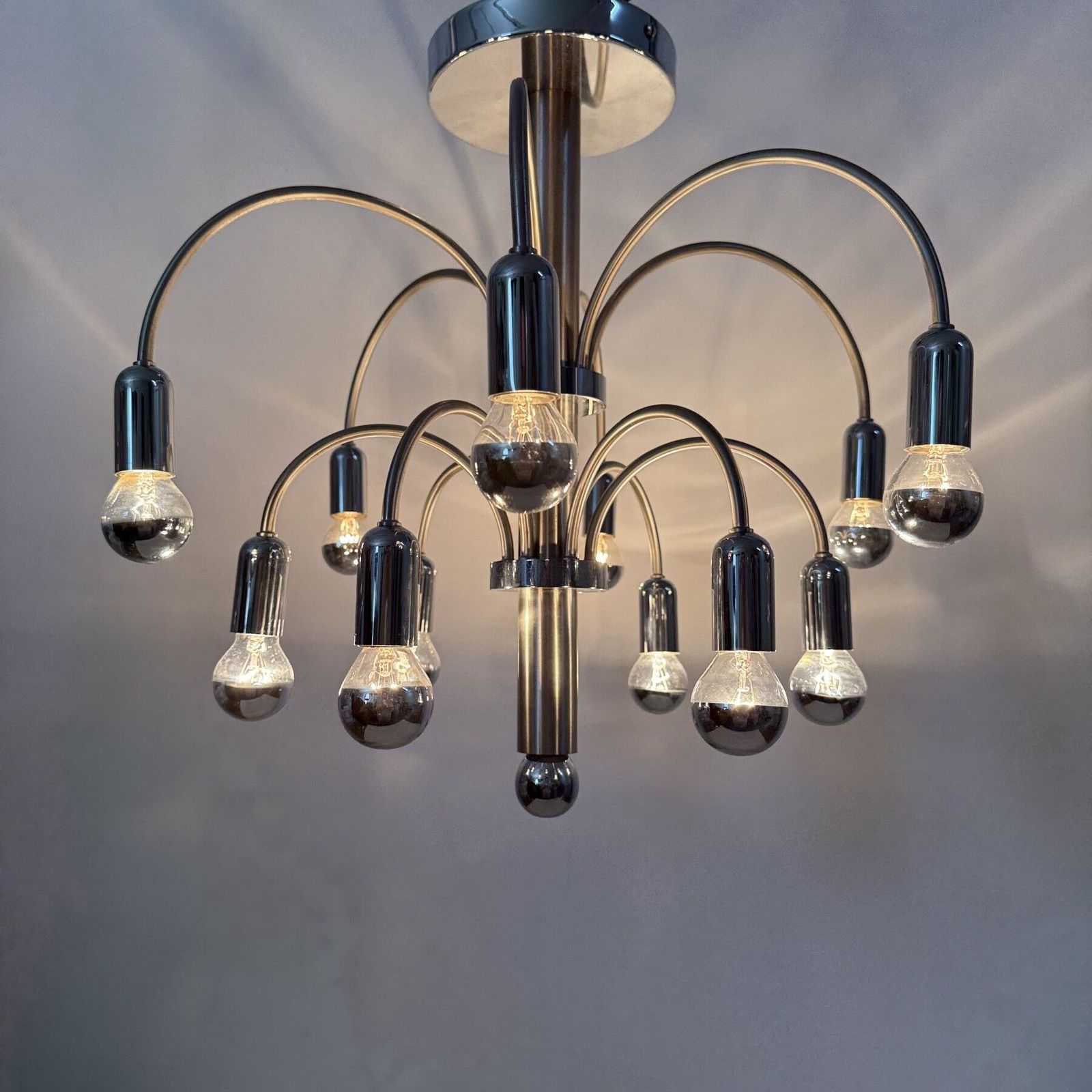 Vintage Plafondlamp Van Verchroomd Messing Van Sciolari, Jaren 1970 photo vinterior