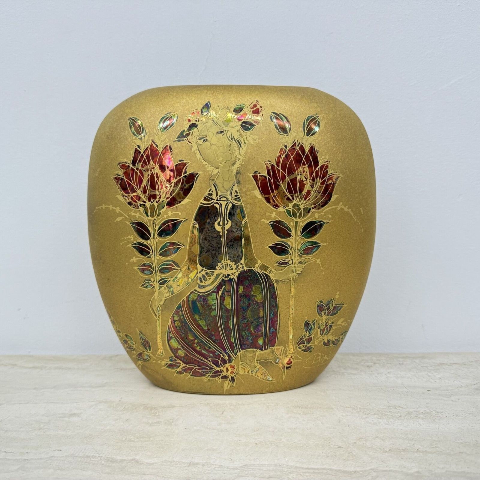 Zeldzame Bjørn Wiinblad Voor Rosenthal Vaas Met Goudkleurig Decor, Jaren 1970