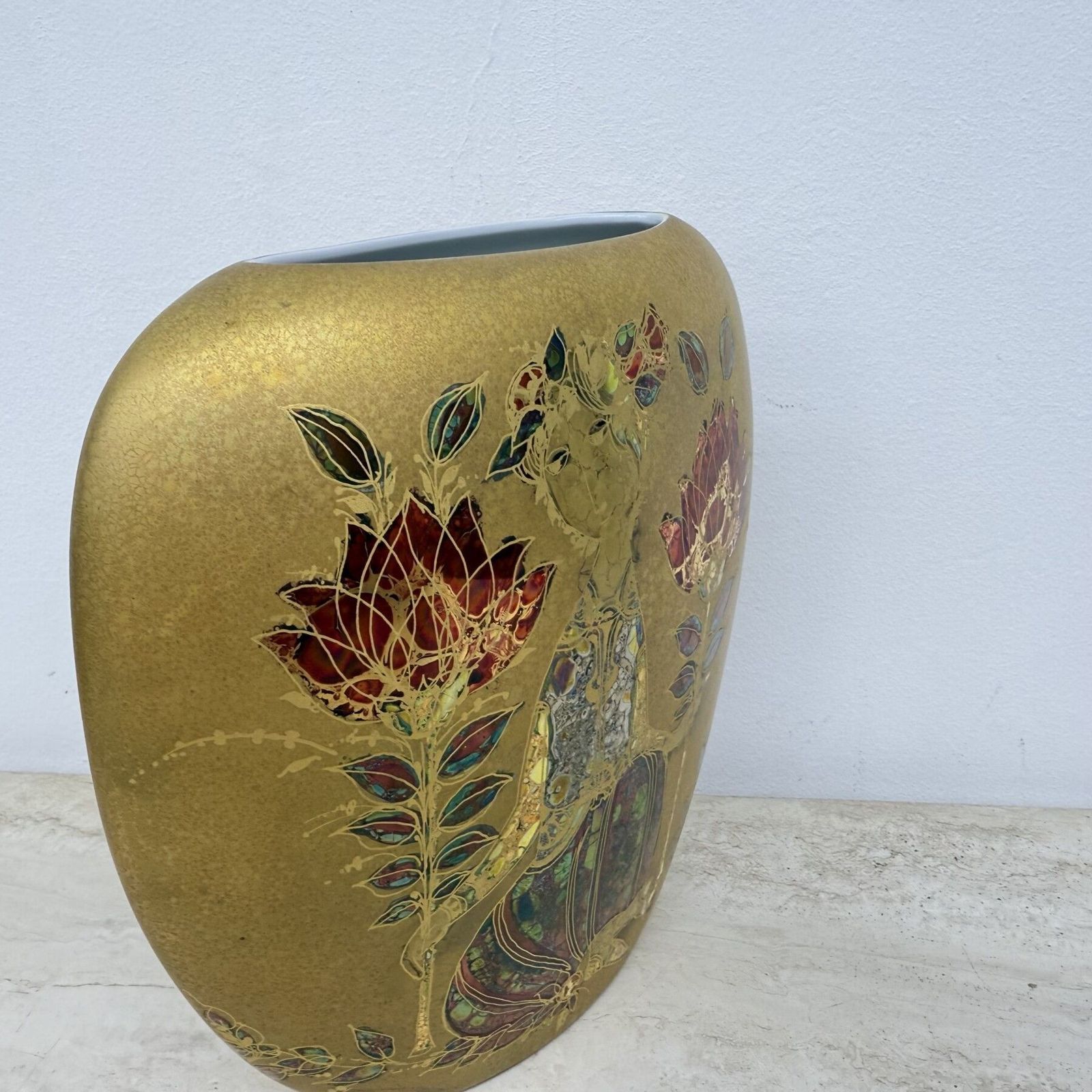 Zeldzame Bjørn Wiinblad Voor Rosenthal Vaas Met Goudkleurig Decor, Jaren 1970 photo vintage