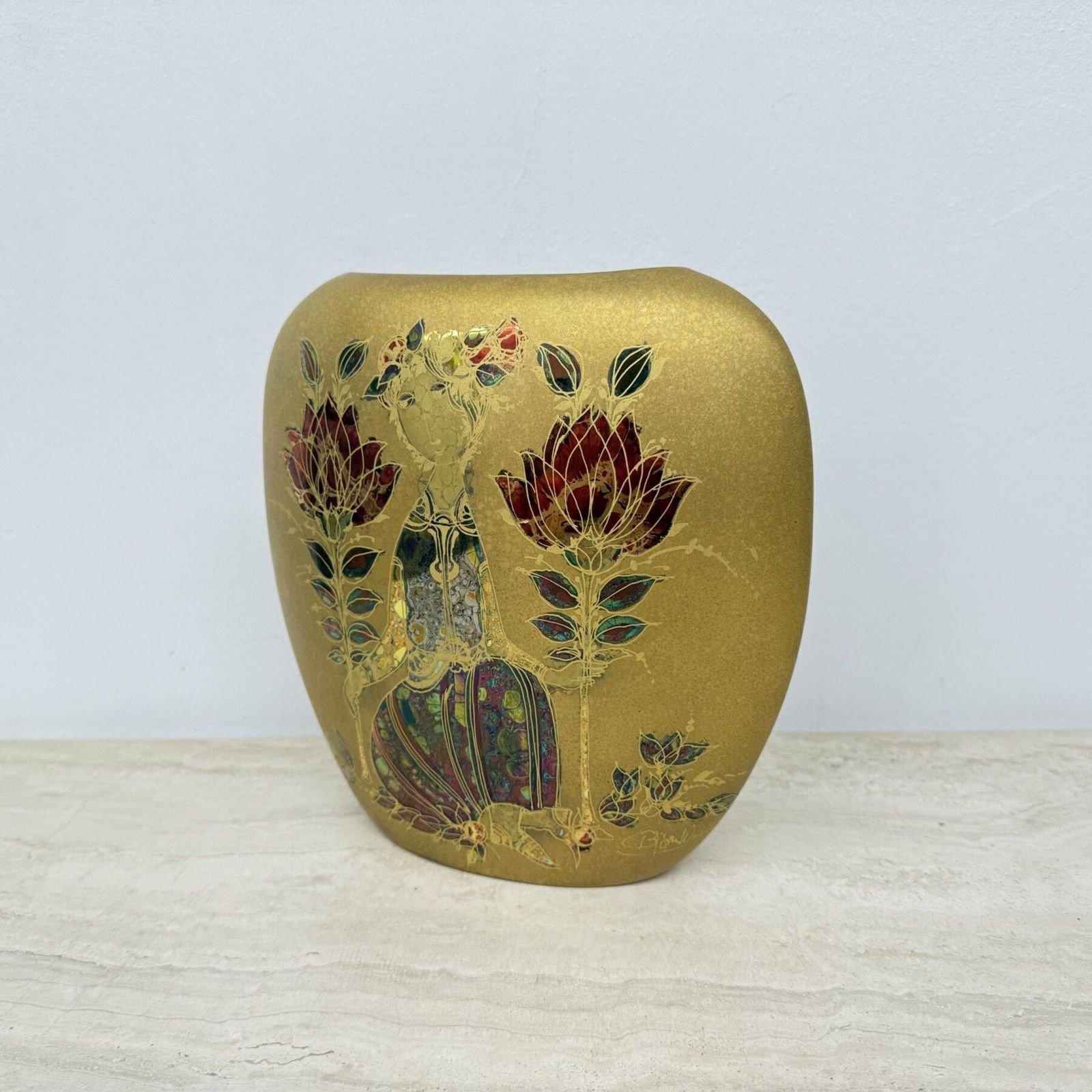 photo vinterior Zeldzame Bjørn Wiinblad Voor Rosenthal Vaas Met Goudkleurig Decor, Jaren 1970